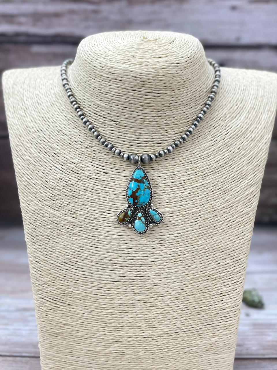 Handmade Sterling Silver Number 8 Turquoise Beaded Necklace "Signed Nizhoni"