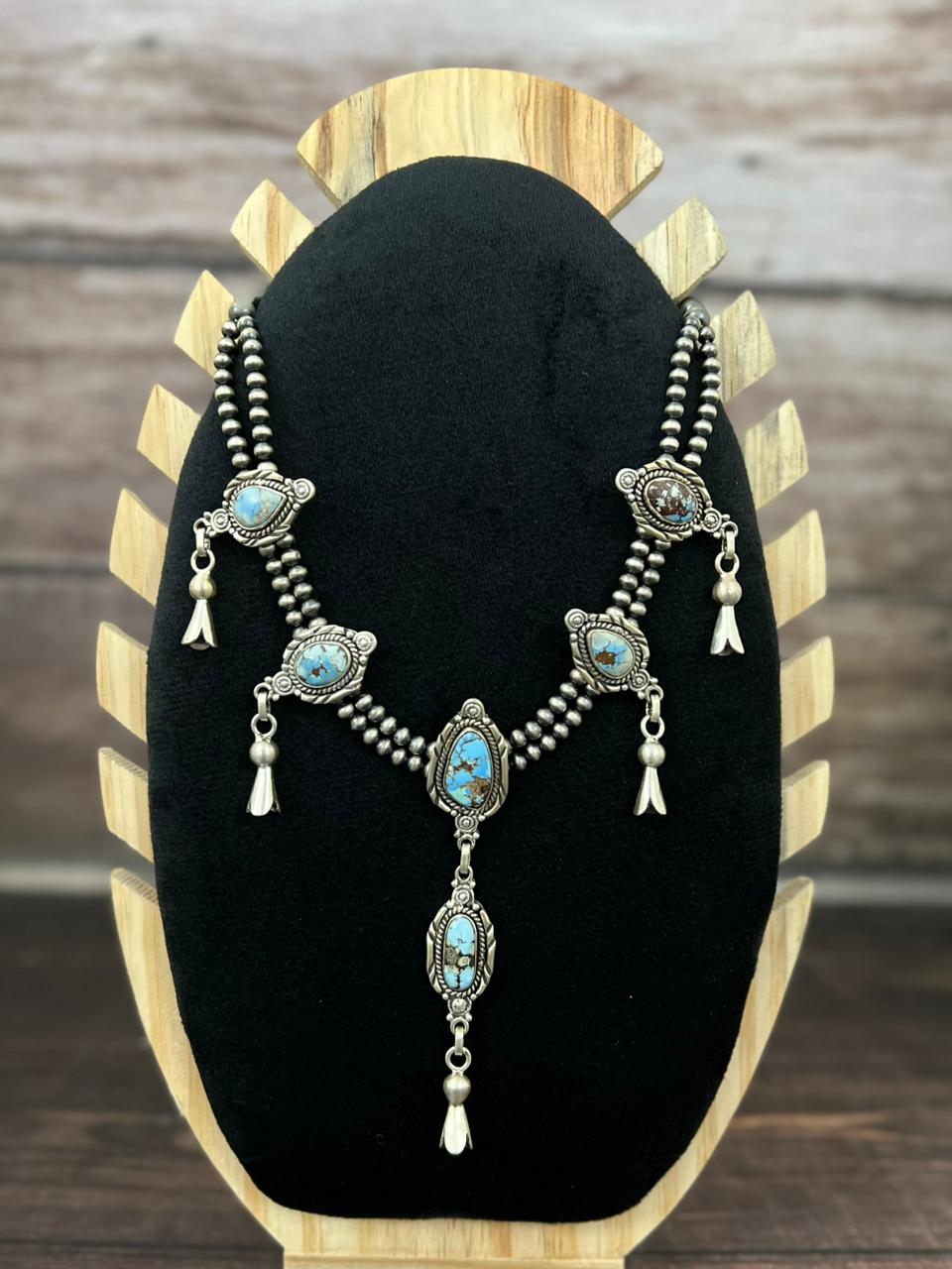 Handmade Sterling Silver Beaded Multi Stone Necklace "Signed Nizhoni"