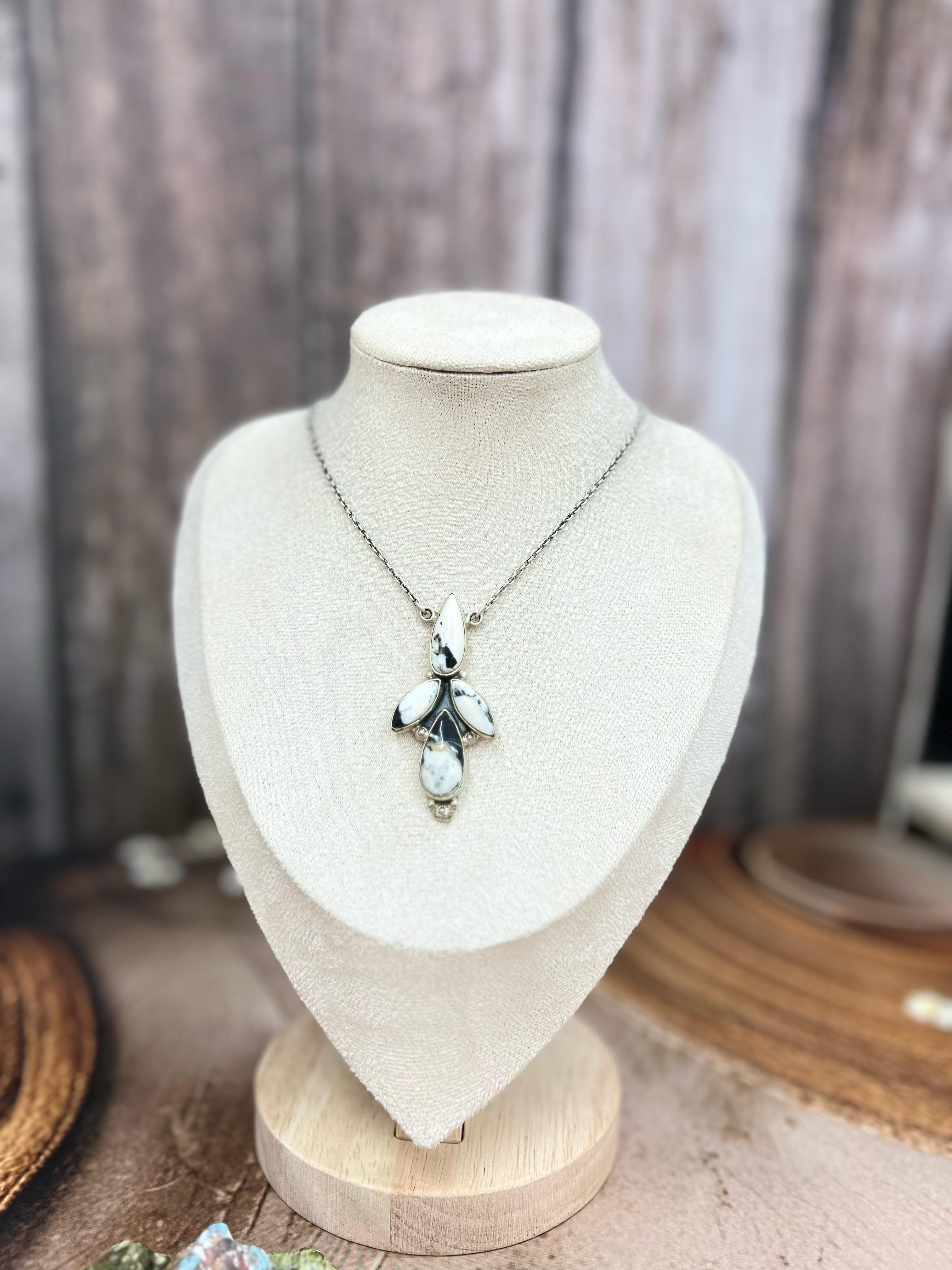 Handmade Sterling Silver White Buffalo Turquoise Necklace with Signed Nizhoni (5)