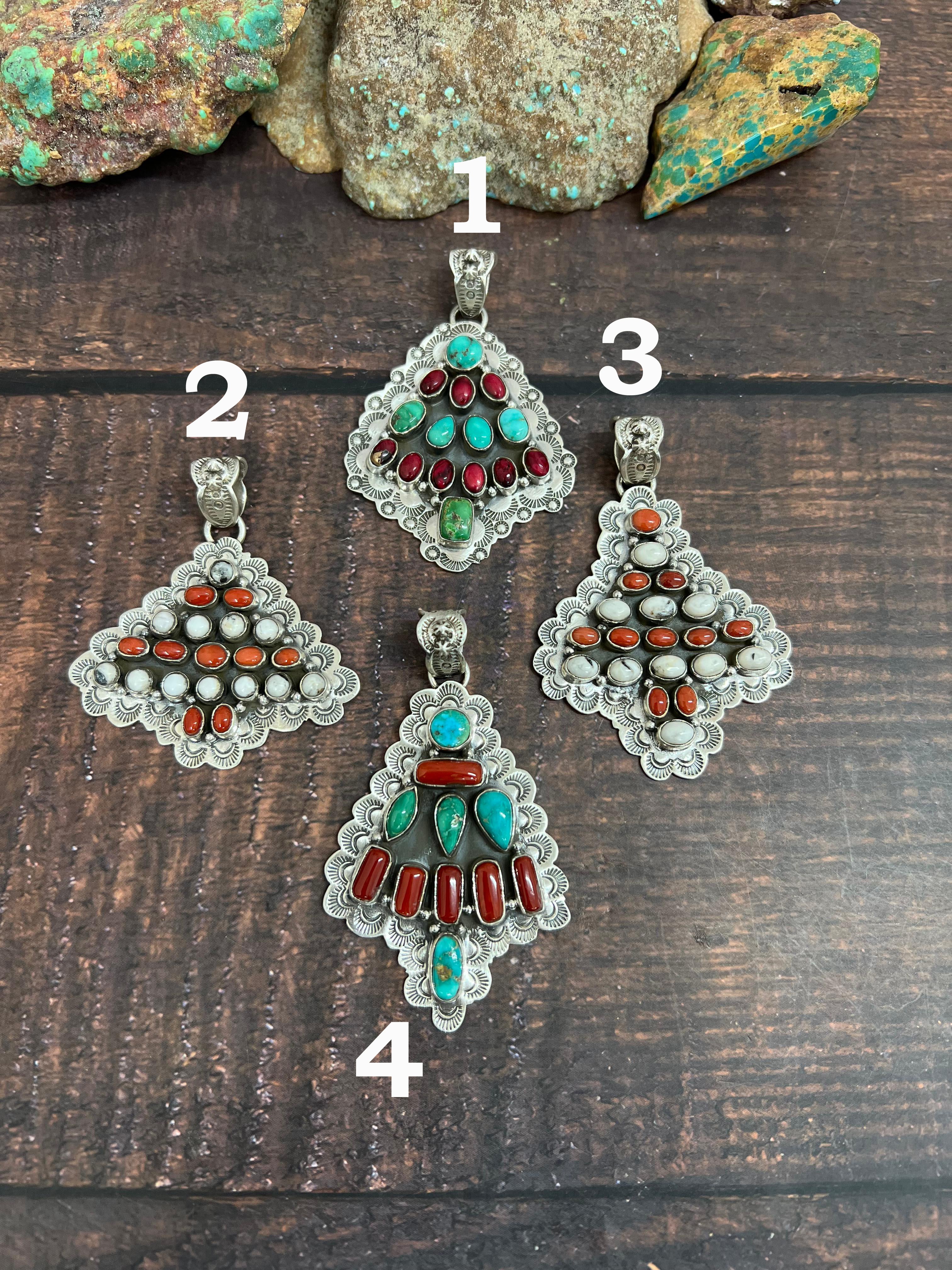 Handmade Sterling Silver Multi Stones Pendant, Signed Nizhoni