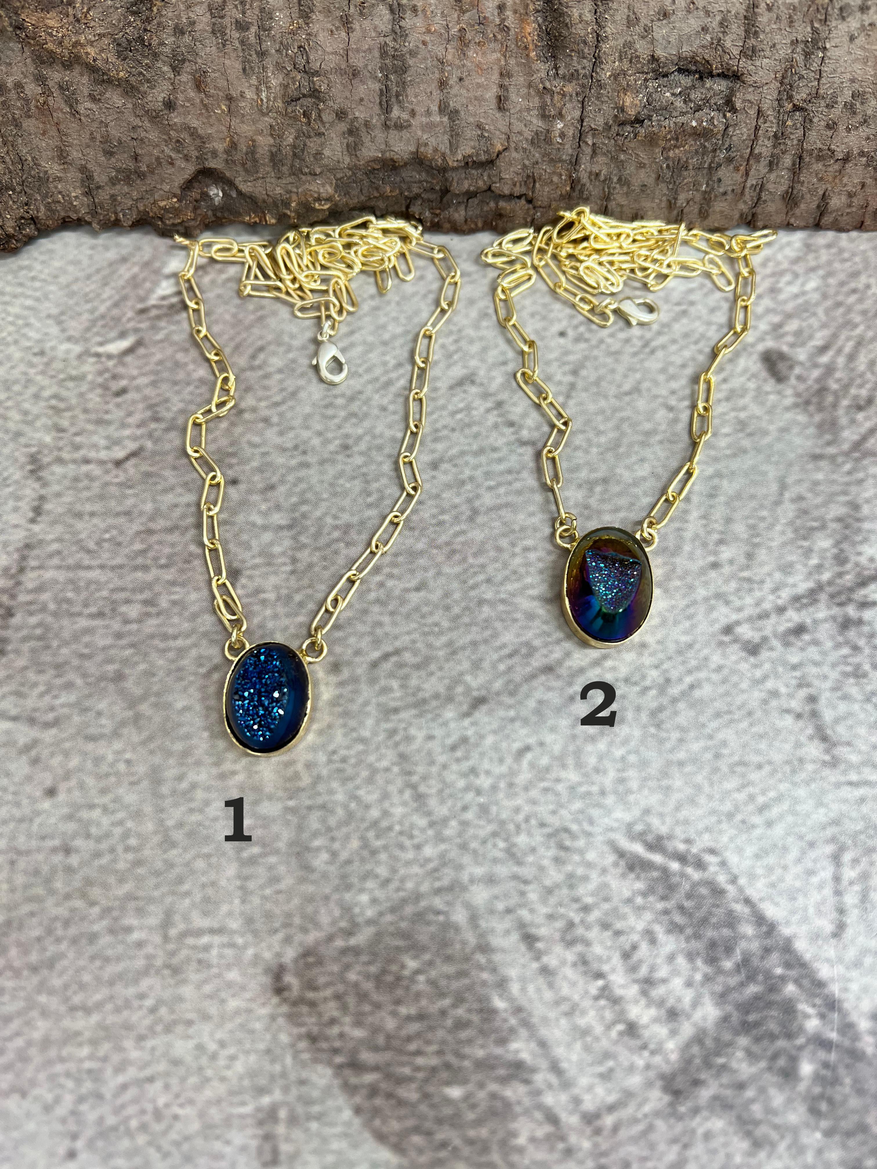 “The Boho Collection” Handmade Natural Druzy Oval Necklace 2 Colors
