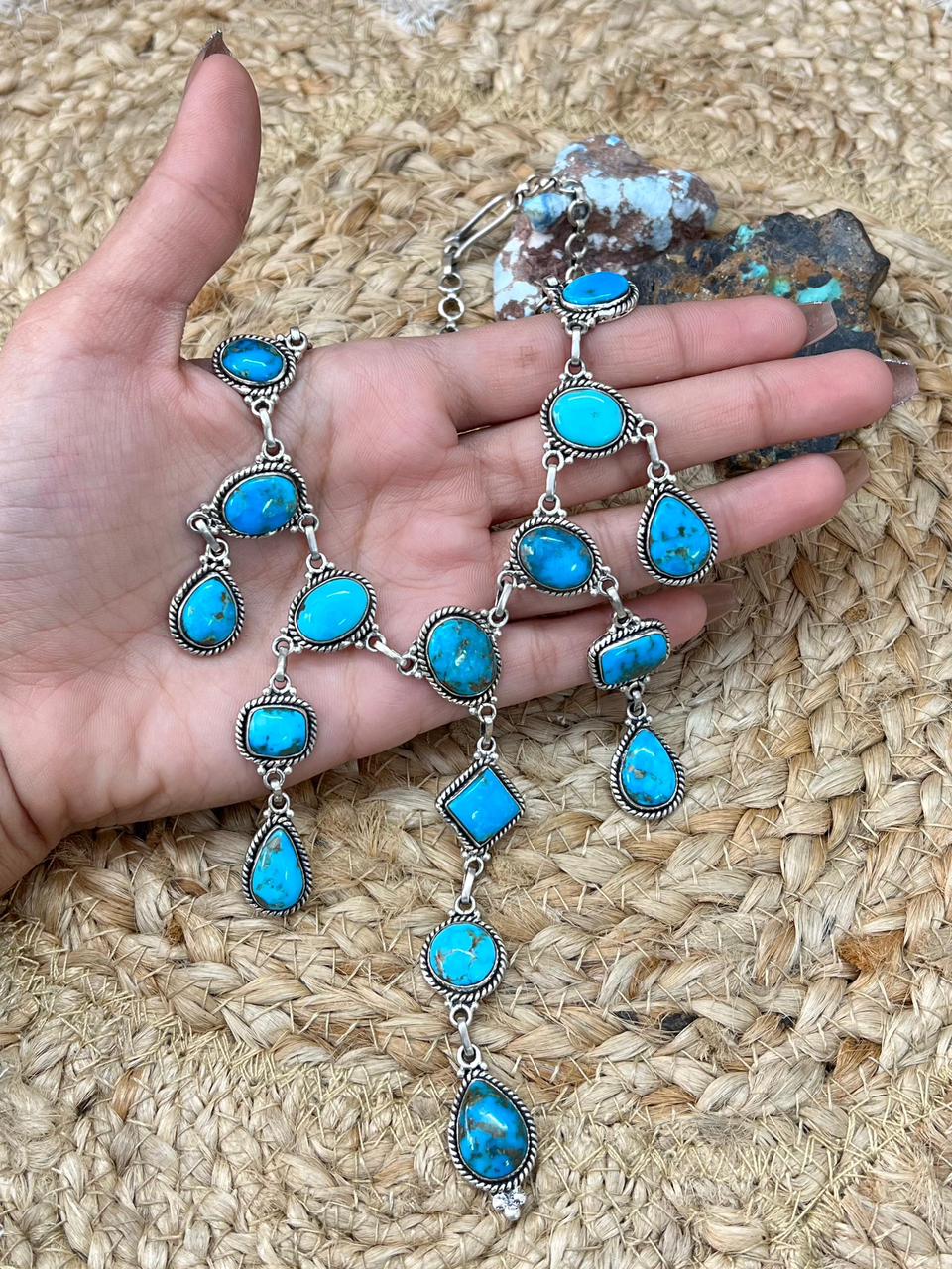 Handmade Sterling Silver Arizona Blue Turquoise Necklace "Signed Nizhoni"