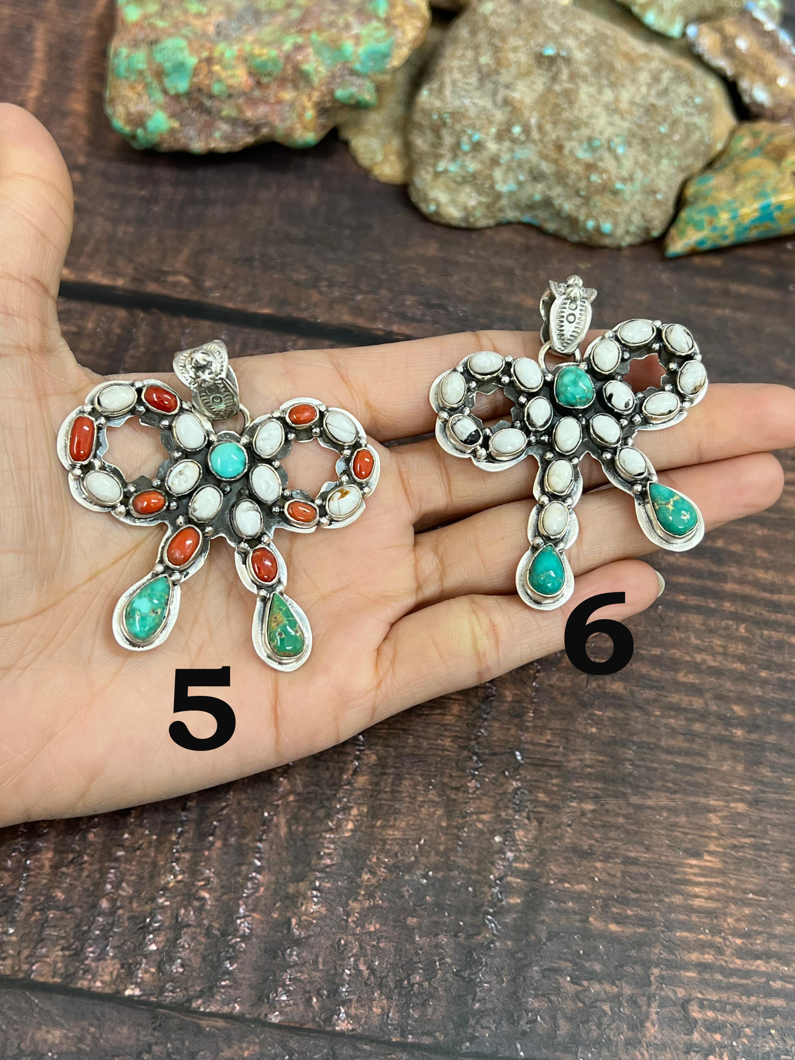 Handmade Sterling Silver Multi Stones Bow Pendant Signed Nizhoni