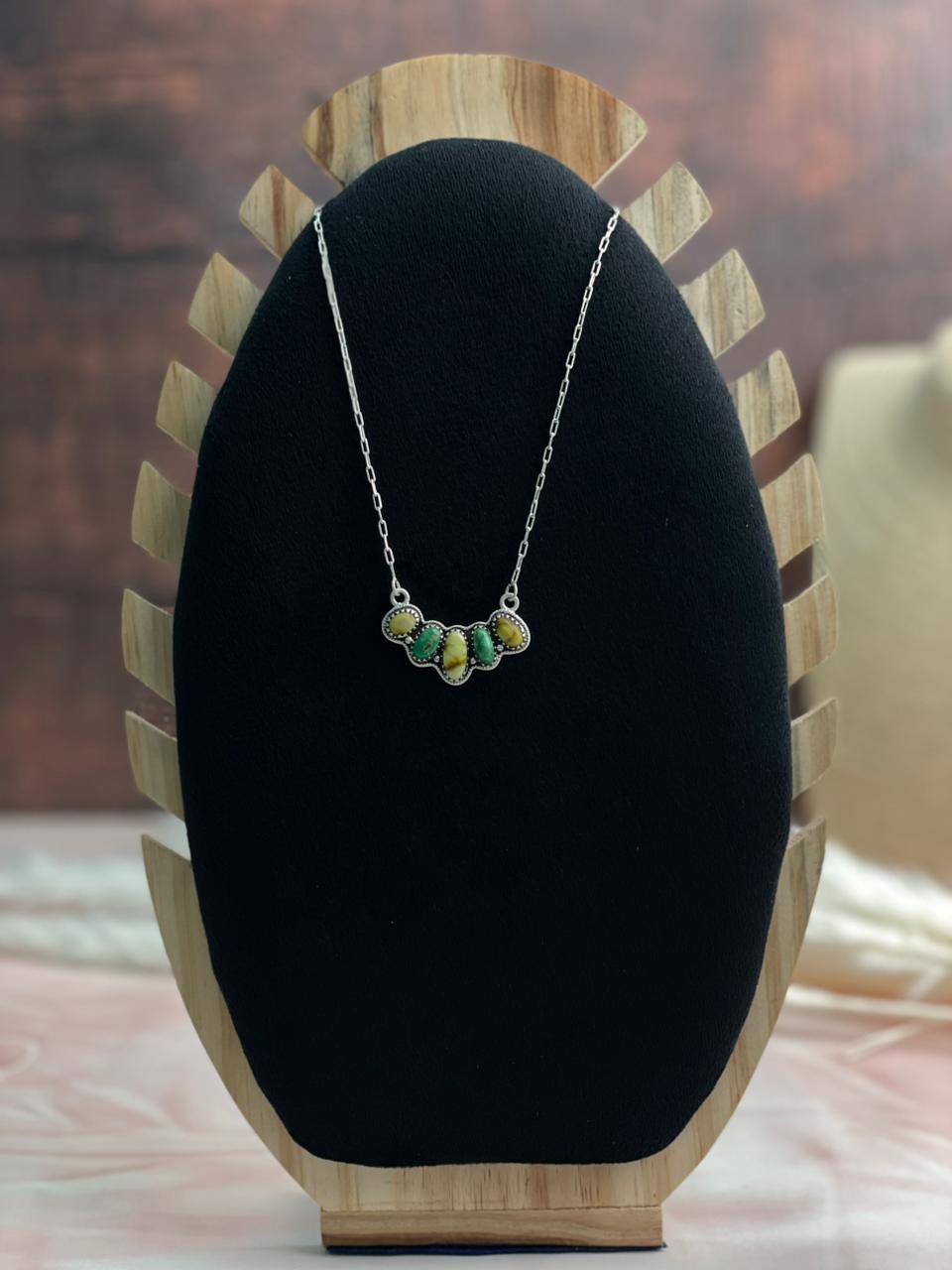 Handmade Sterling Silver Emerald Valley with Palomino Turquoise Necklace "Signed Nizhoni"