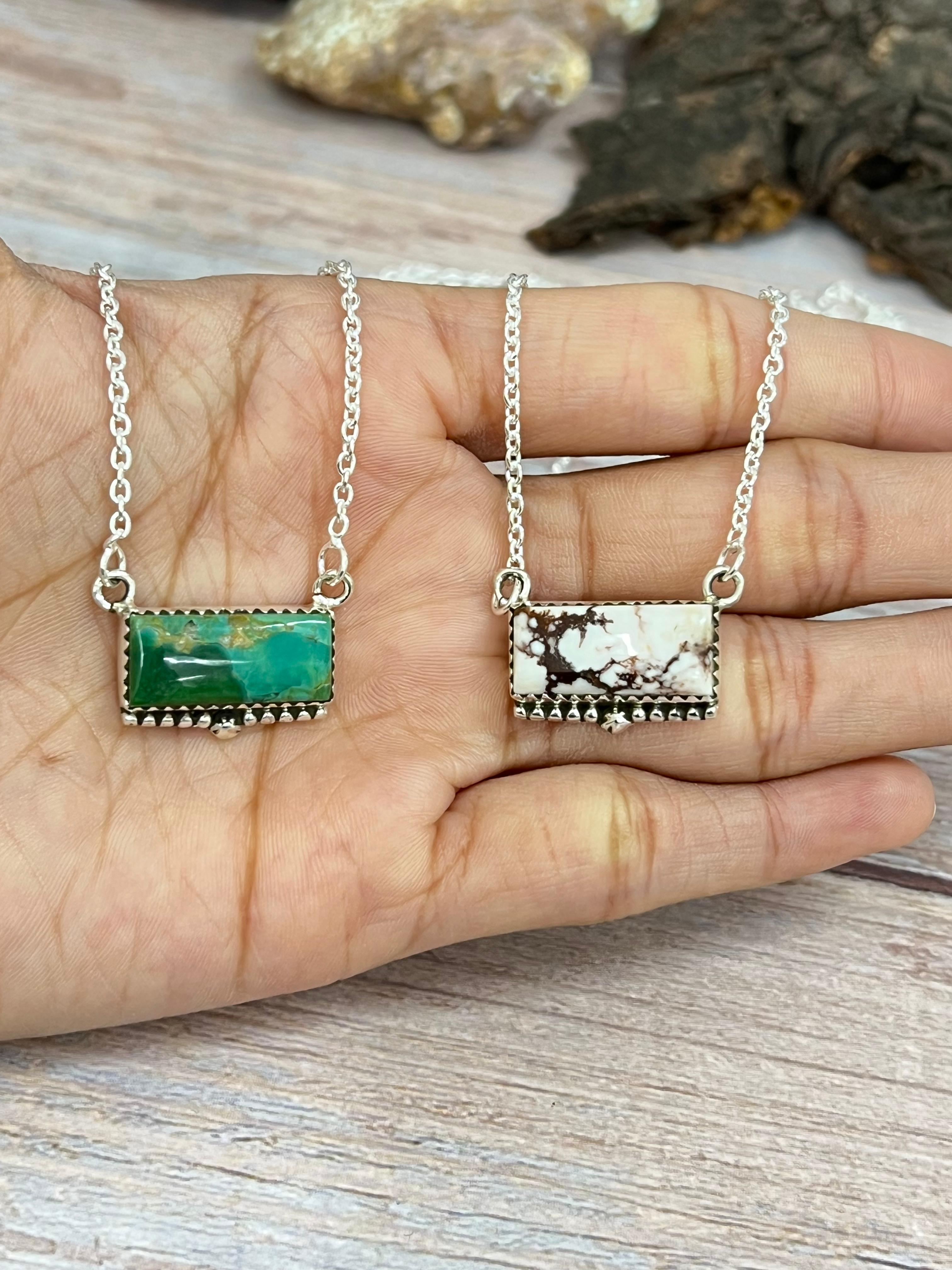 Handmade Sterling Silver Kingman, Wild Horse Turquoise Necklace with Signed Nizhoni