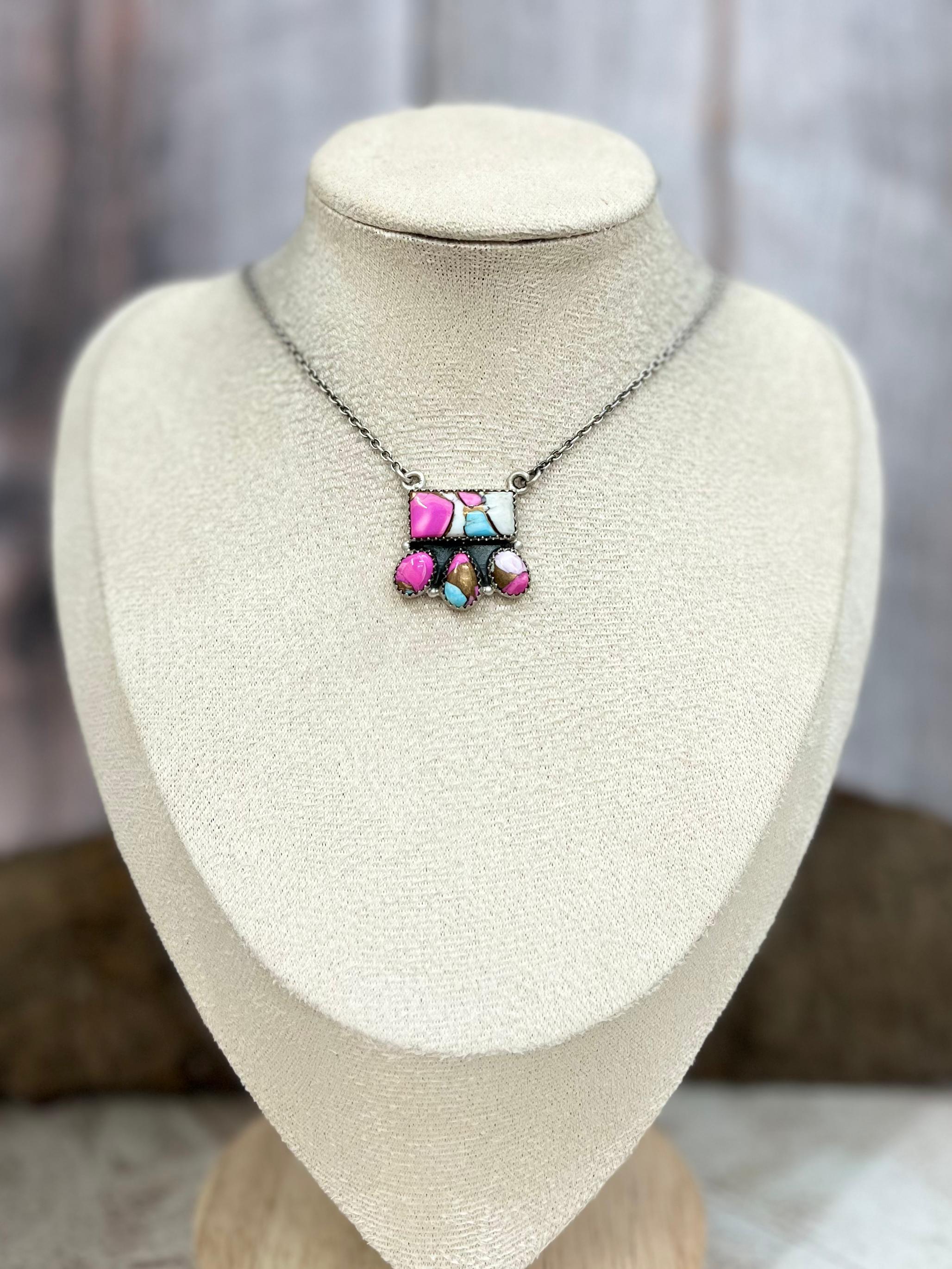 Handmade Sterling Silver Cotton Candy Turquoise Necklace with Signed Nizhoni (8)