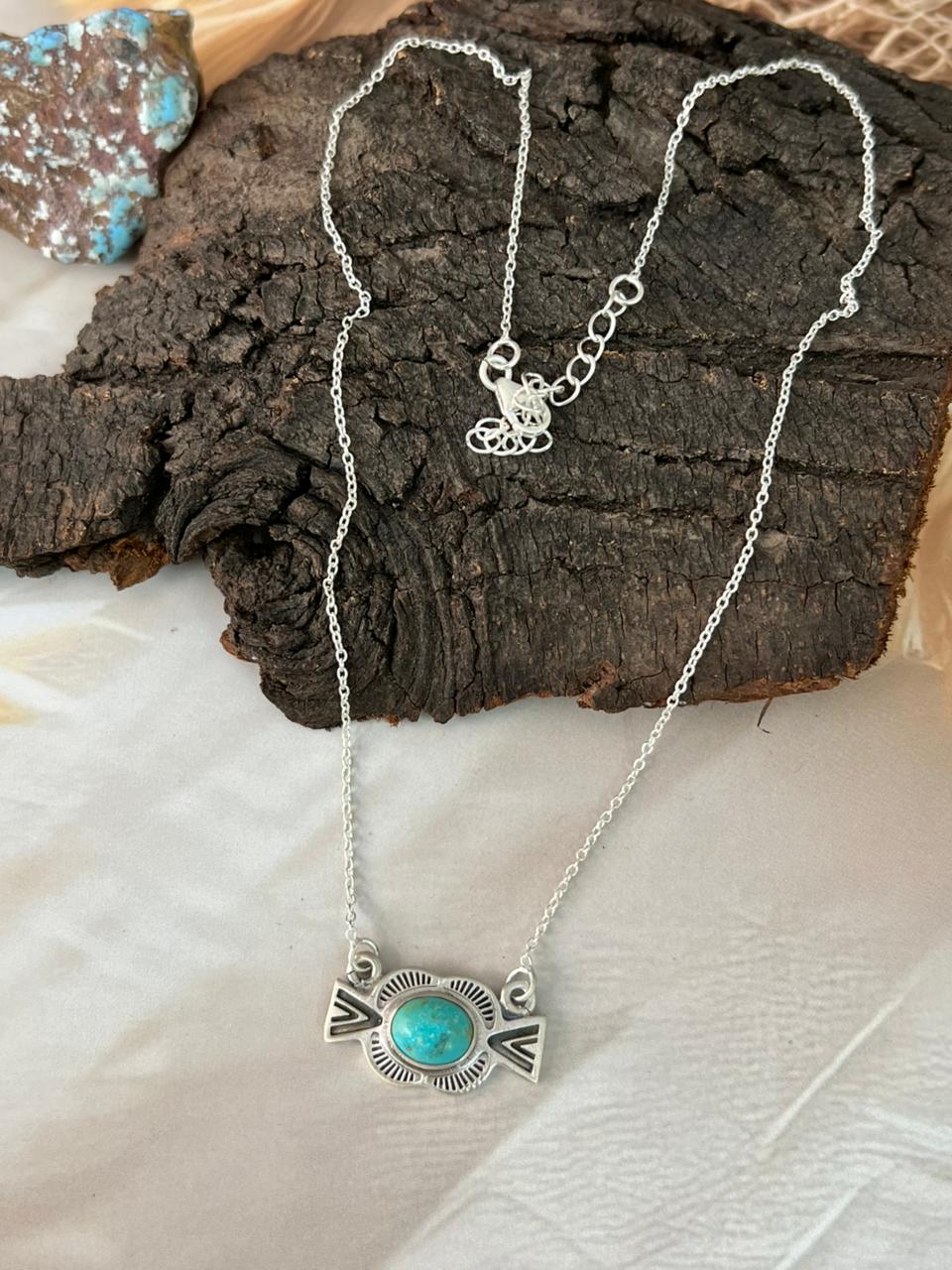Handmade Sterling Silver Kingman Turquoise Necklace "Signed Nizhoni"