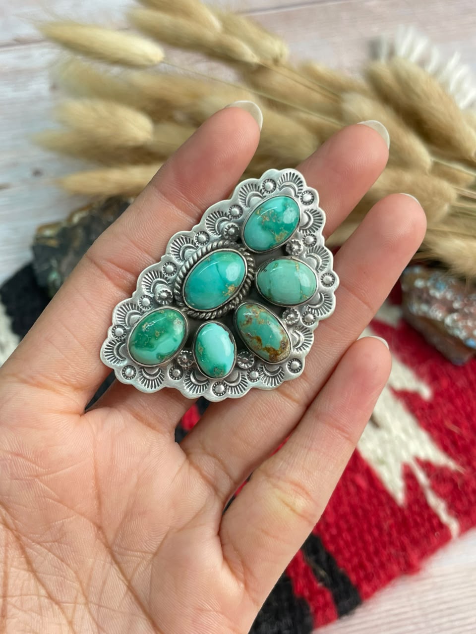 Handmade Sterling Silver Emerald Valley Turquoise Collection: Adjustable Ring Signed Nizhoni