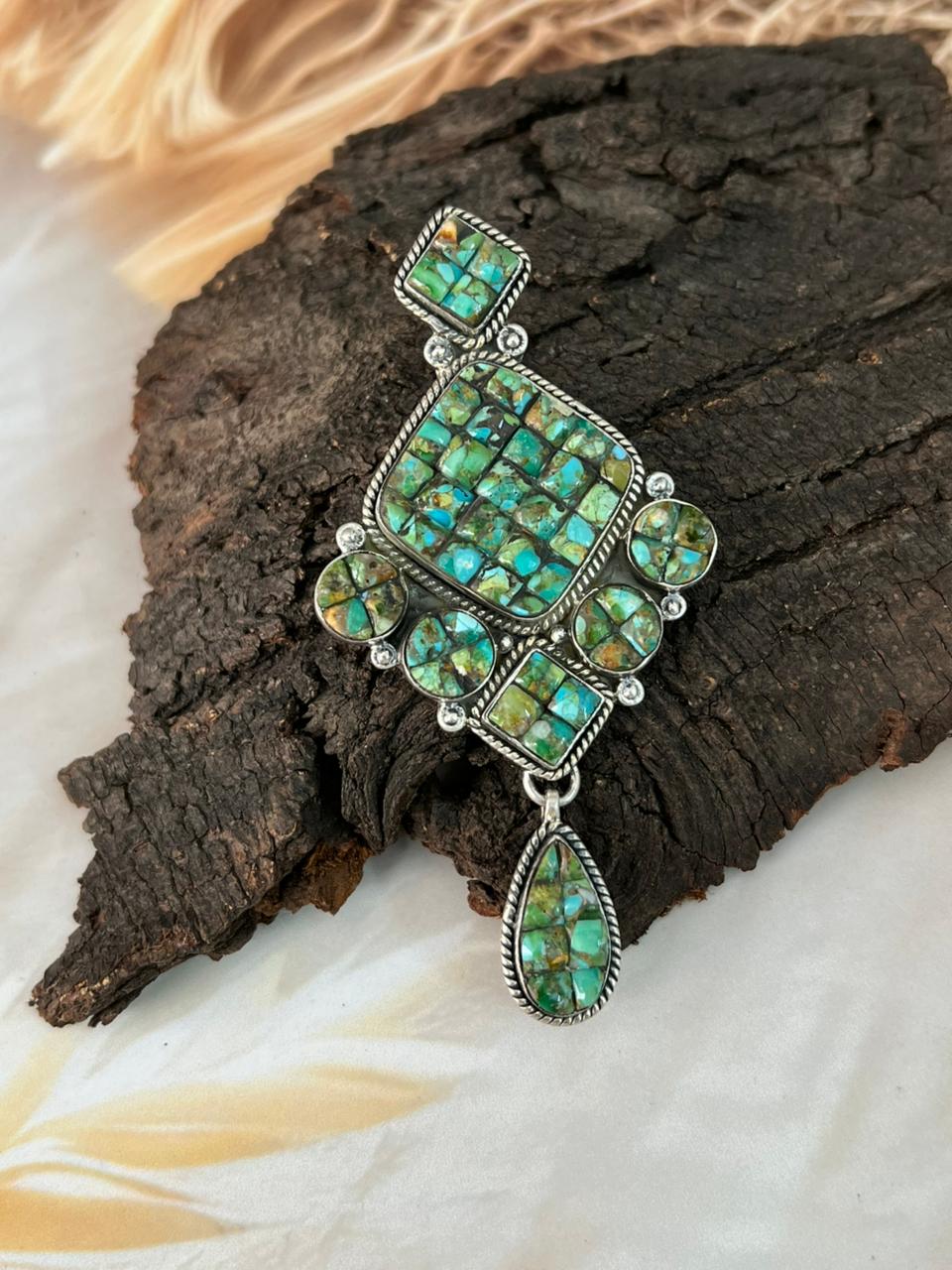 Handmade Sterling Silver Sonoran Cobble Collection: Sonoran Mountain Turquoise Pendant "Signed Nizhoni"