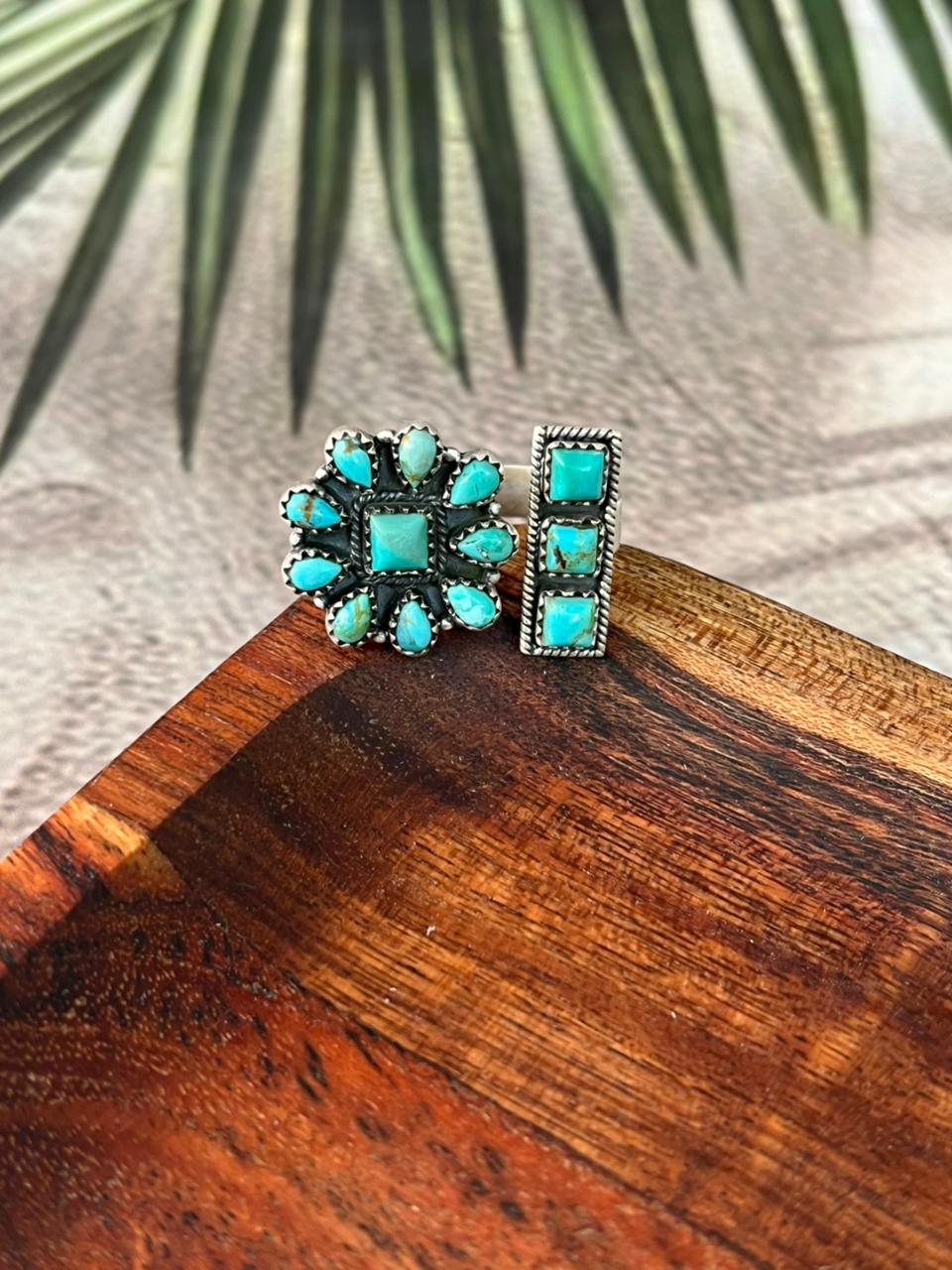 Handmade Sterling Silver Kingman Turquoise Adjustable Ring "Signed Nizhoni"