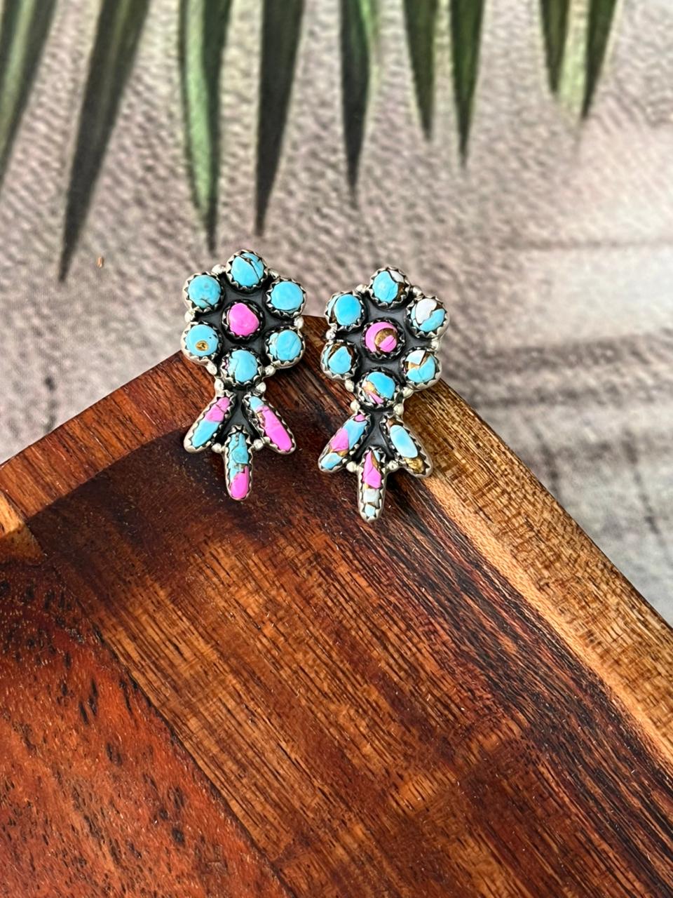Handmade Sterling Silver Cotton Candy Post Studs Earrings "Signed Nizhoni"
