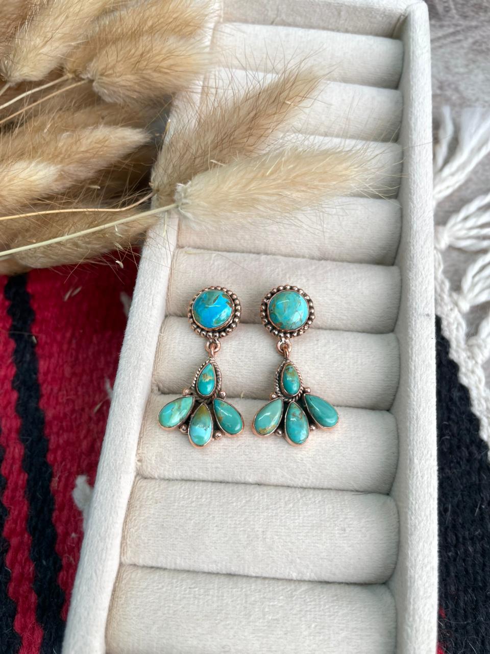 Handmade Copper Collection: Kingman Turquoise Post Dangle Earrings