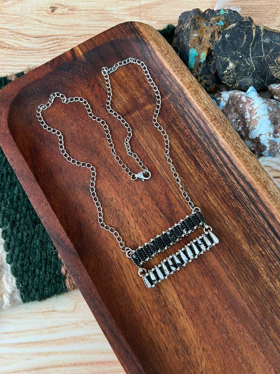 Handmade Sterling Silver White Buffalo Bar Necklace "Signed Nizhoni"