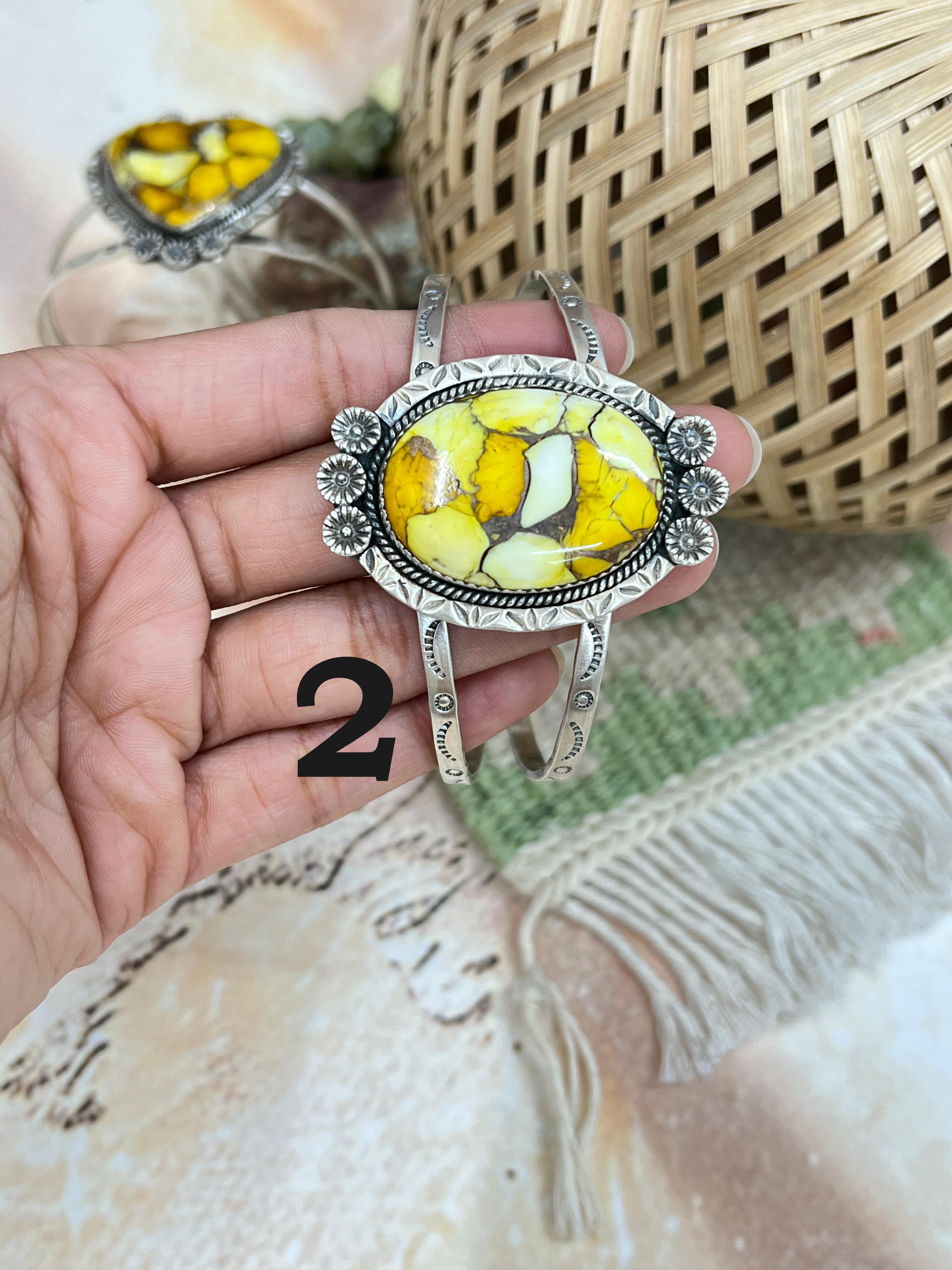 Handmade Sterling Silver Honey Dahlia Cuff Bracelet with Signed Nizhoni