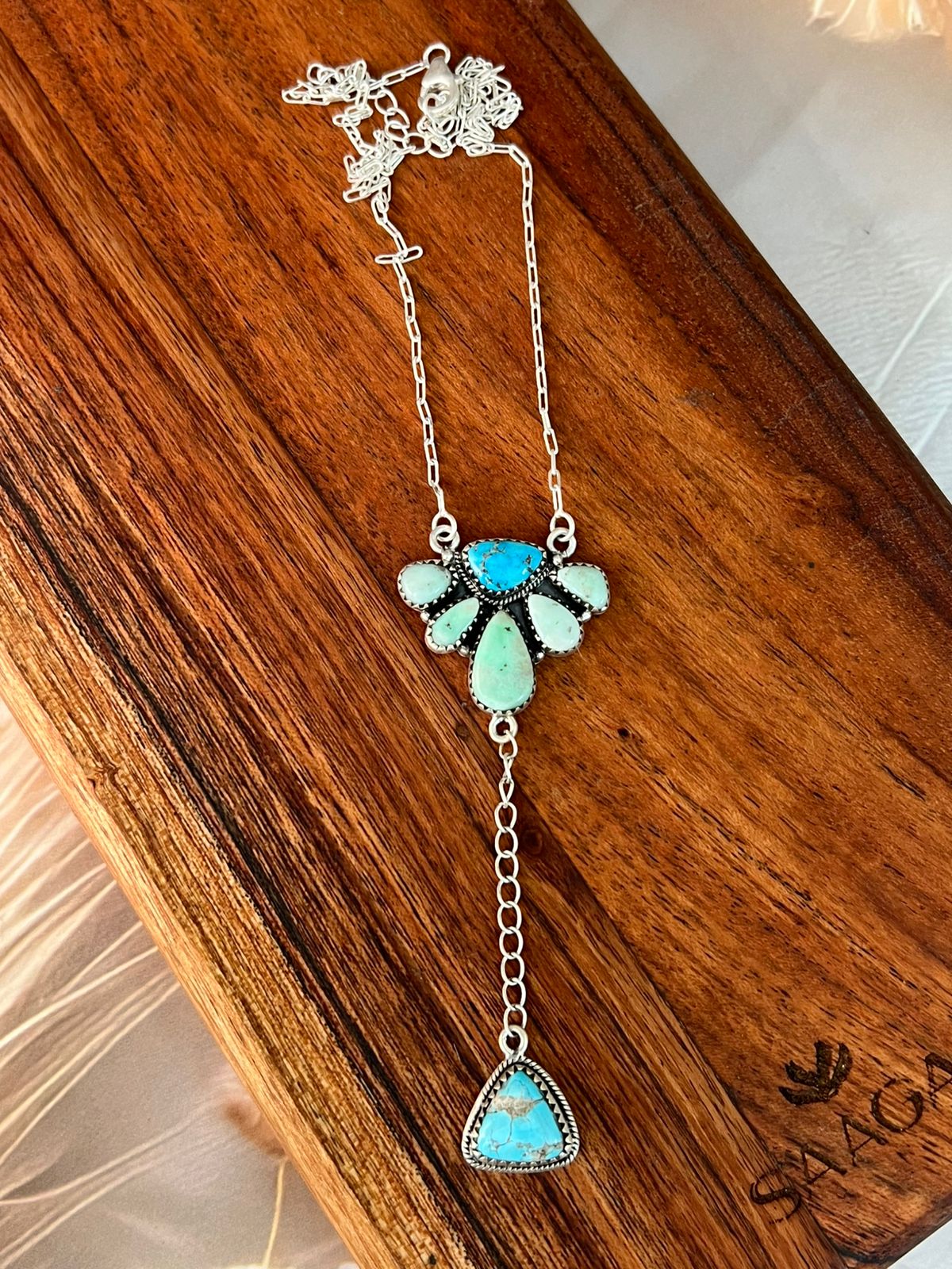 Handmade Sterling Silver Paloma with Sierra Bella Turquoise Drop Necklace "Signed Nizhoni"