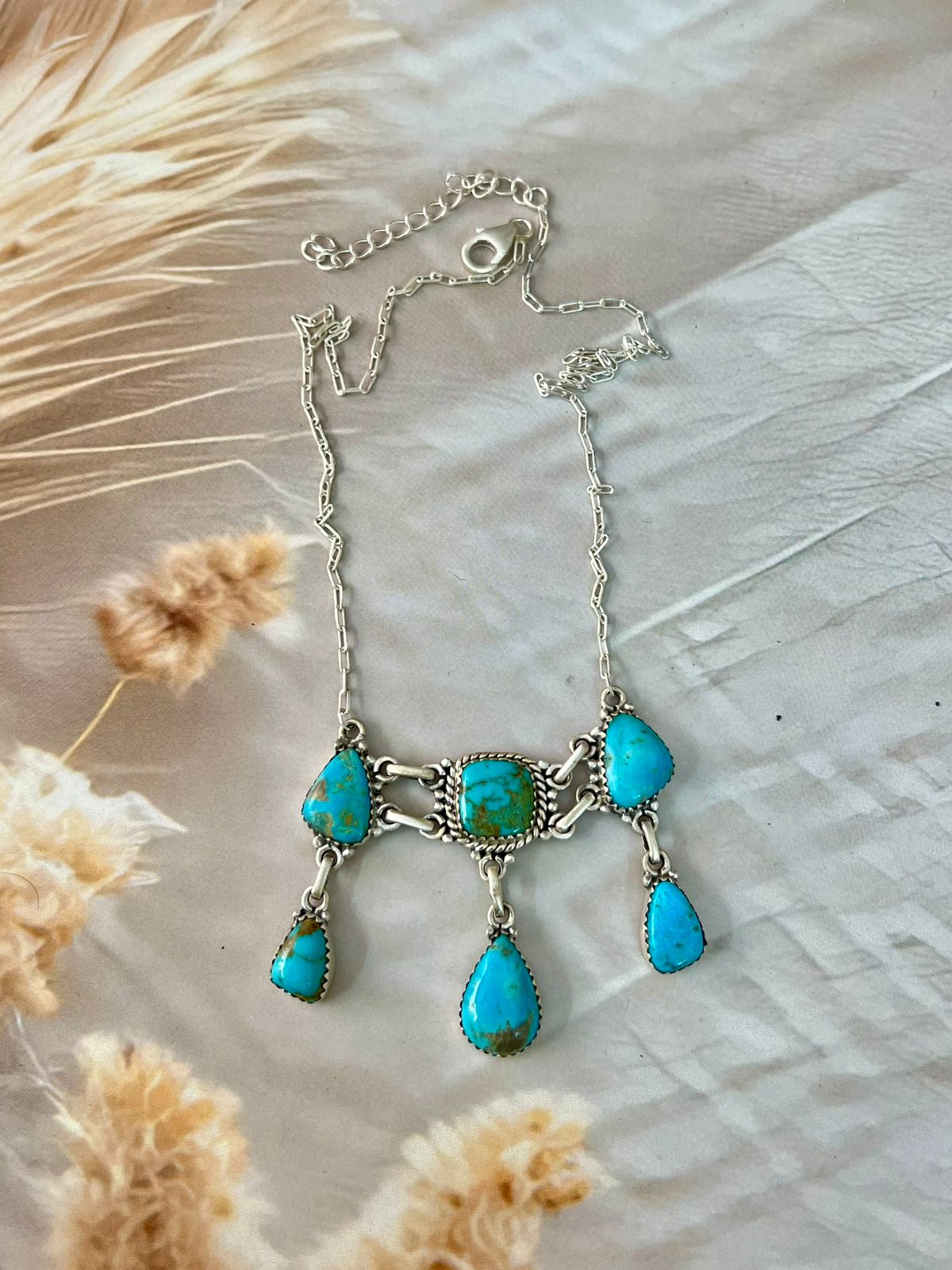Handmade Sterling Silver Santa Maria Turquoise Necklace "Signed Nizhoni"