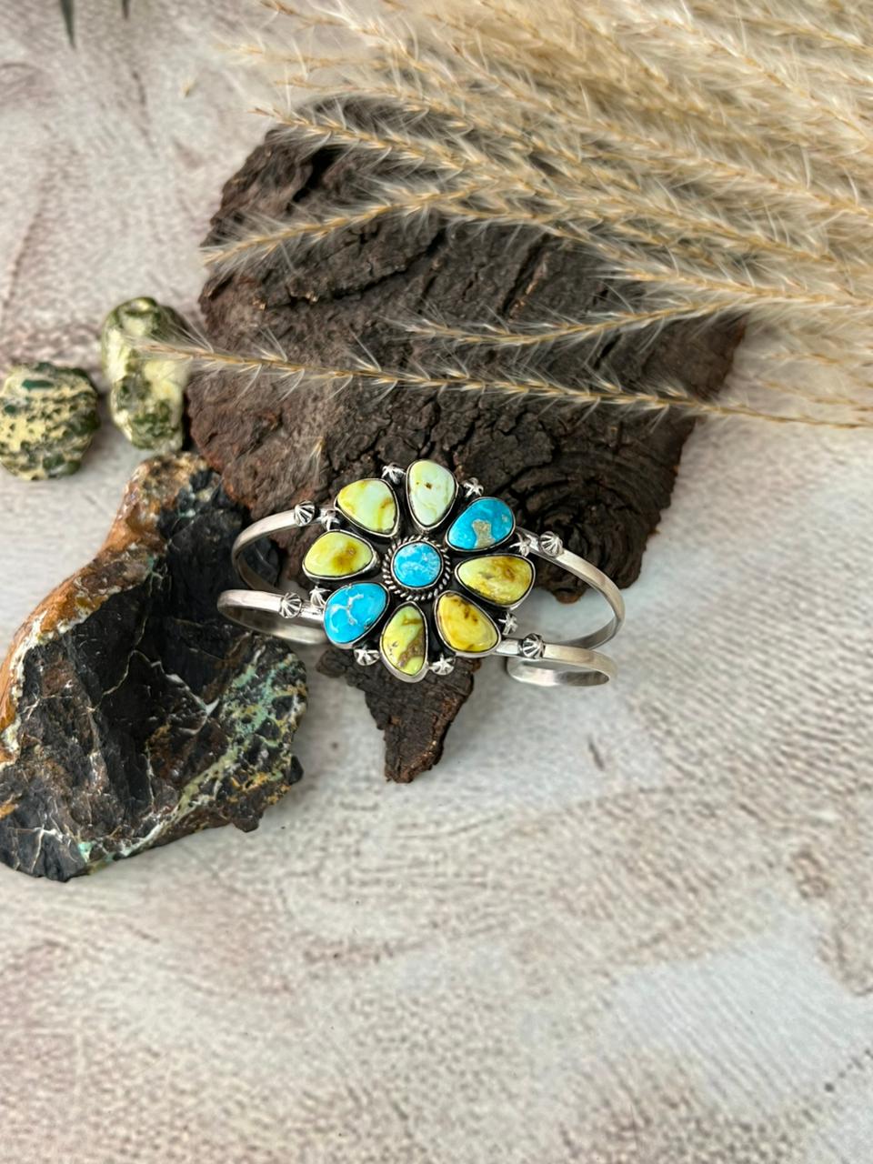 Handmade Sterling Silver Sierra Bella with Palomino Turquoise Collection: Cuff Bracelet "Signed Nizhoni"