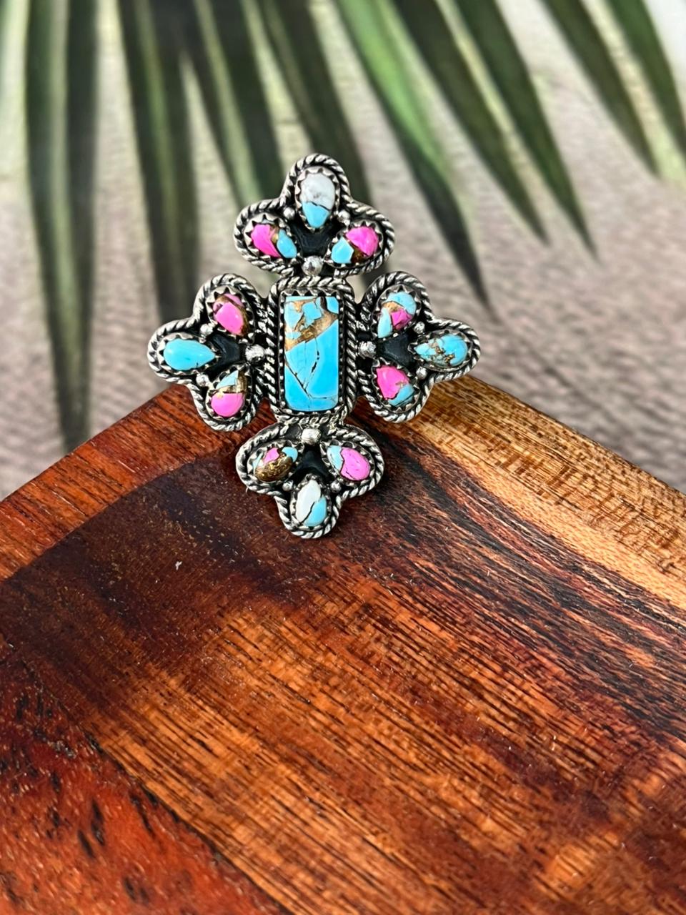 Handmade Sterling Silver Cotton Candy Adjustable Ring "Signed Nizhoni"