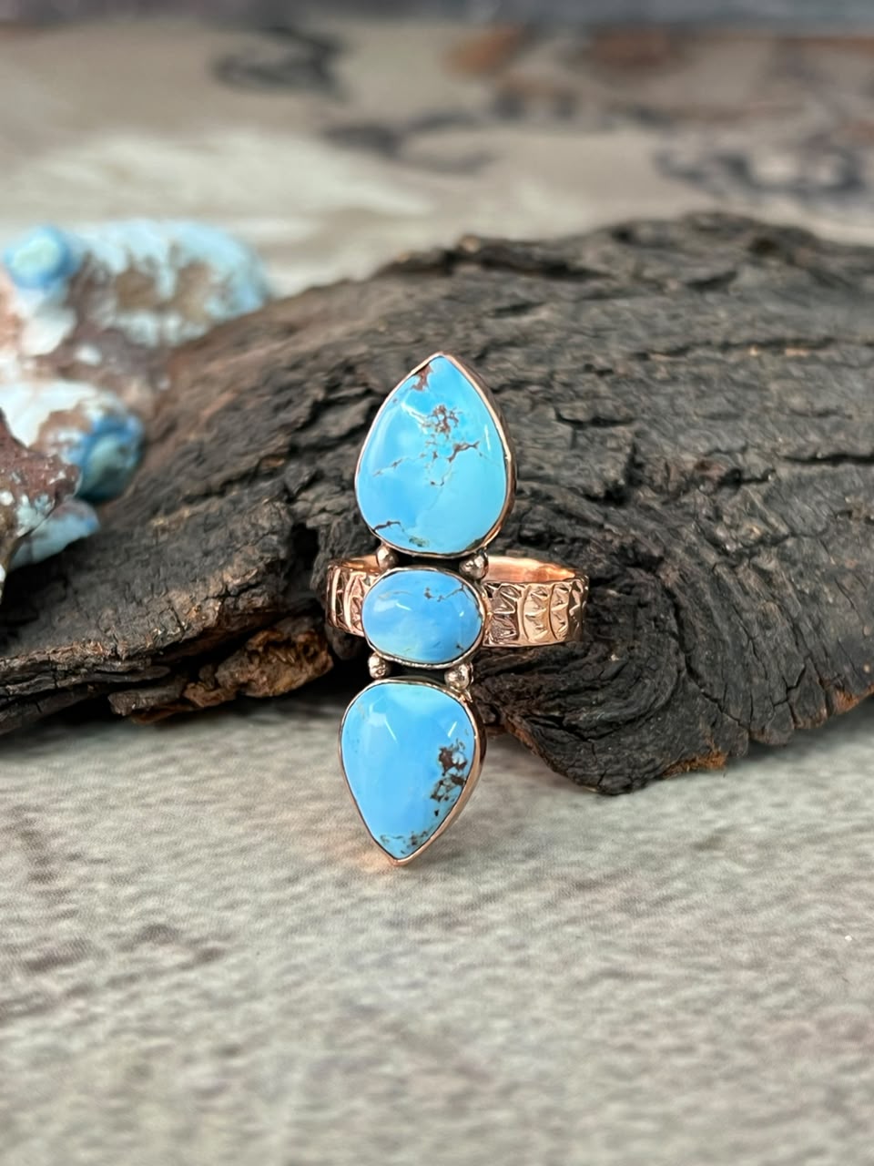 Handmade Golden Hills Turquoise Copper Collection: Adjustable Ring Signed Nizhoni