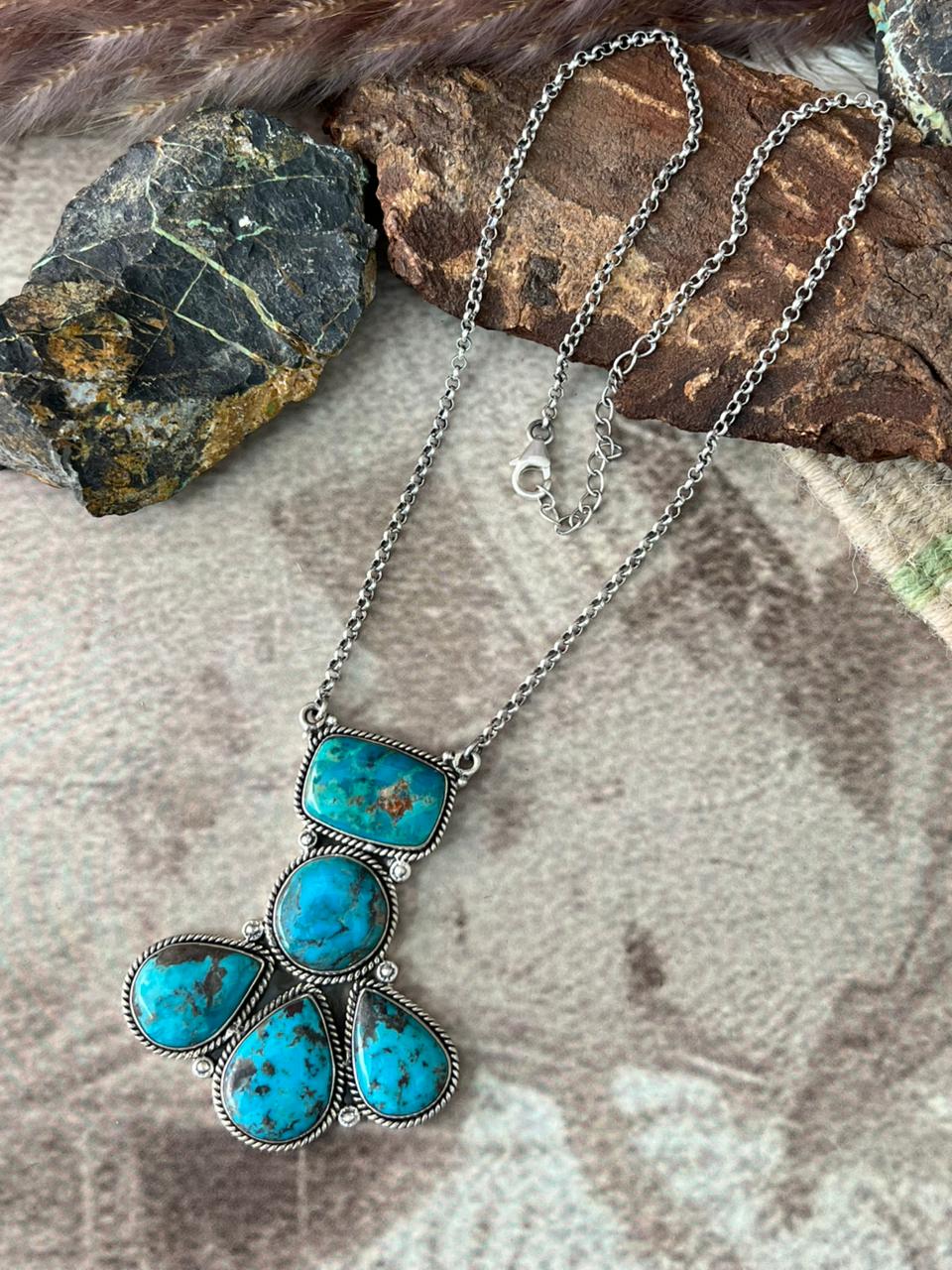 Handmade Sterling Silver Manassa Turquoise Collection: Necklace "Signed Nizhoni"