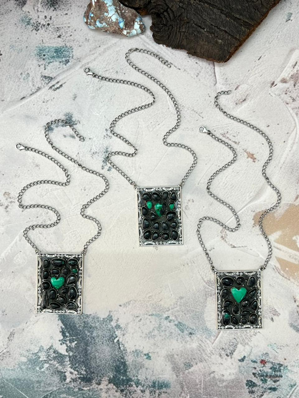 Handmade Sterling Silver Emerald Rose Necklace "Signed Nizhoni"