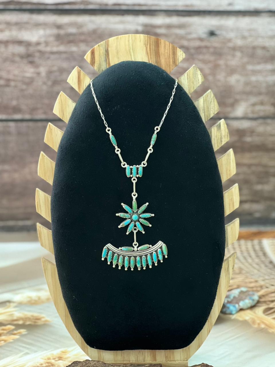 Handmade Sterling Silver Kingman Turquoise & Cotton Candy Necklace "Signed Nizhoni"
