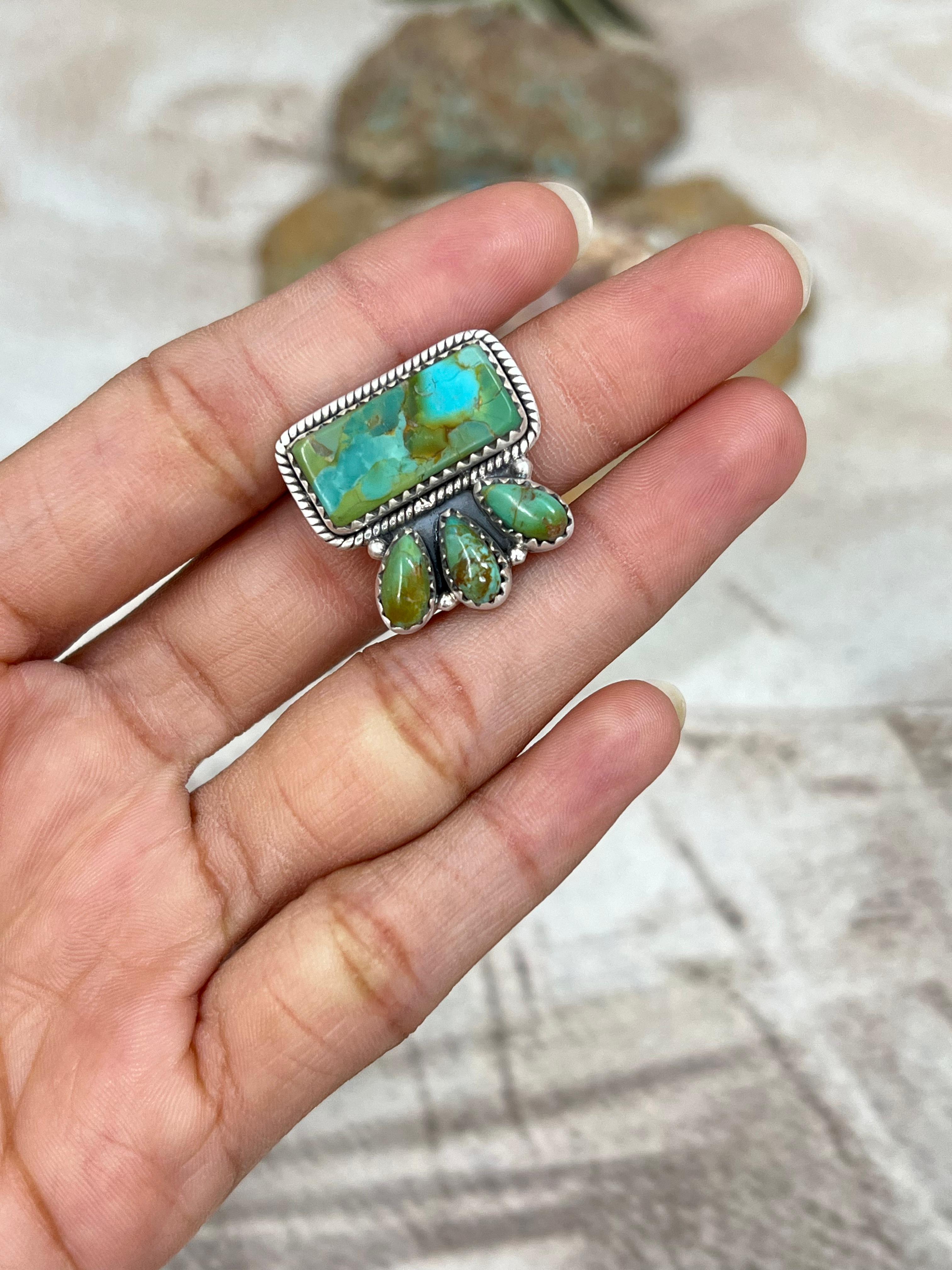 Handmade Sterling Silver Kingman Turquoise Adjustable Ring Signed Nizhoni (6)