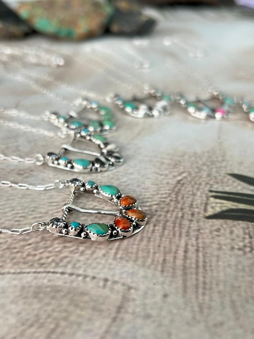 Handmade Sterling Silver Multi Stone Buckle Necklace "Signed Nizhoni"