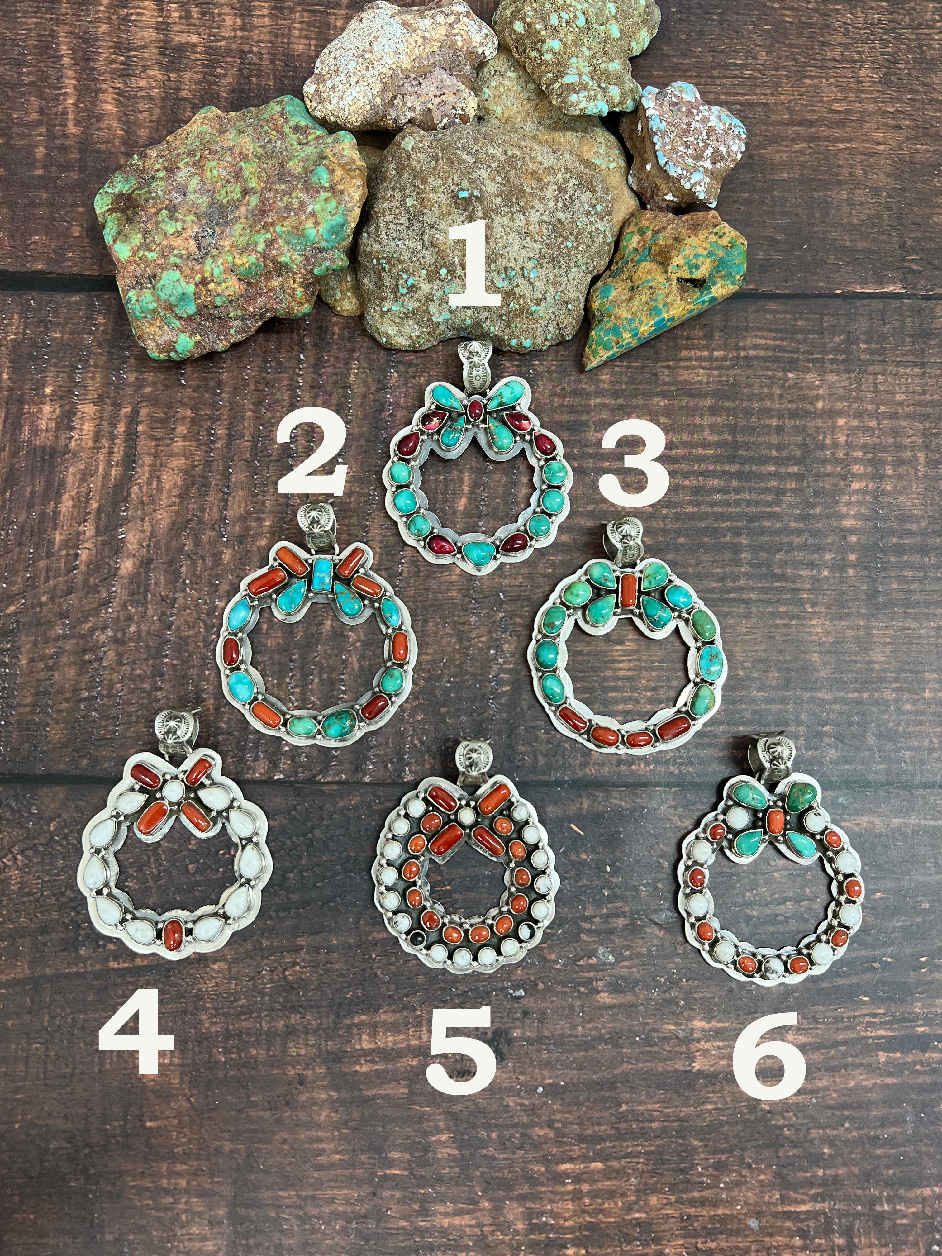 Handmade Sterling Silver Multi Stones Pendant, Signed Nizhoni