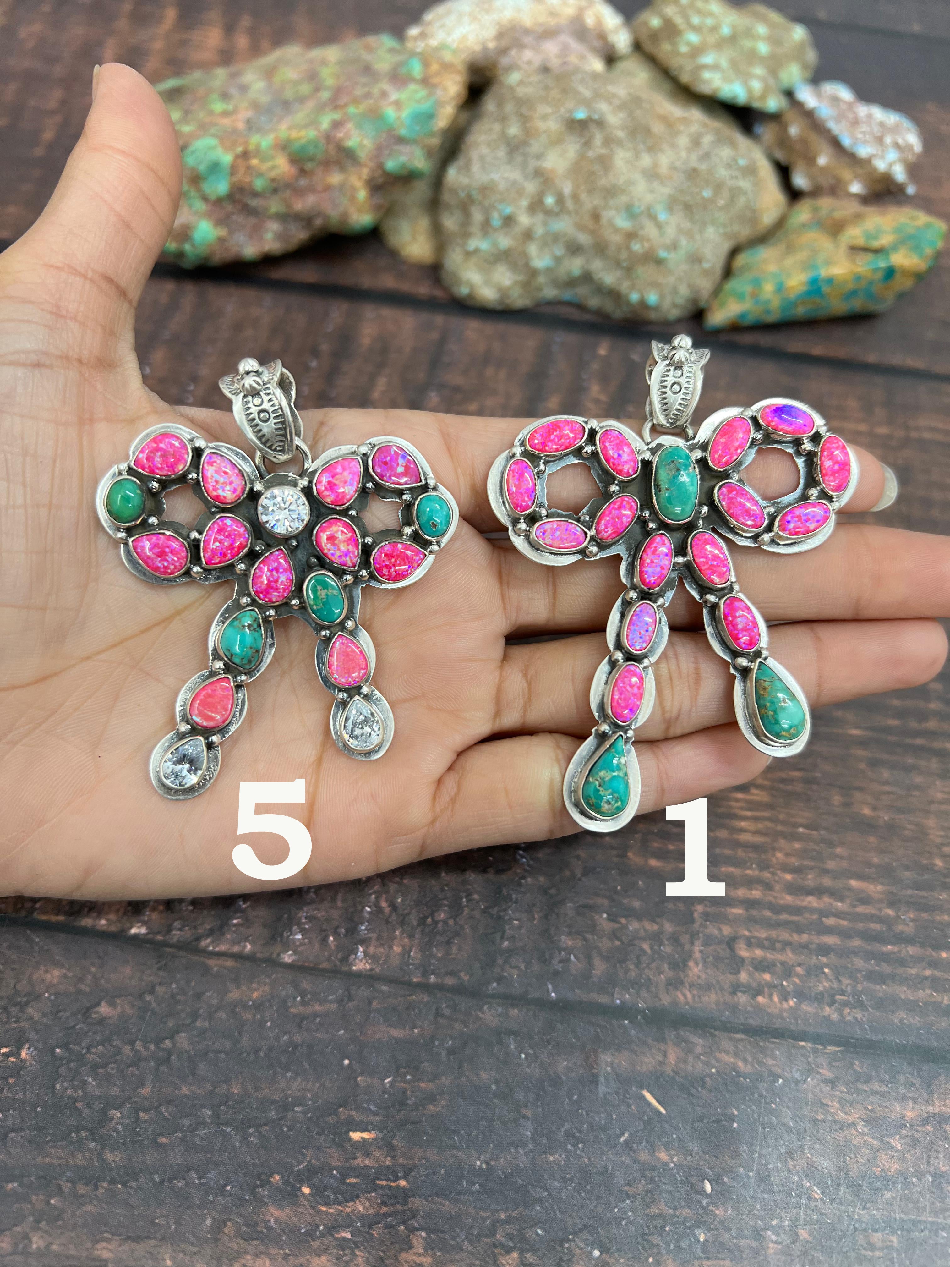 **Christmas Collection** Handmade Sterling Silver Multi Stones Pendant, Signed Nizhoni