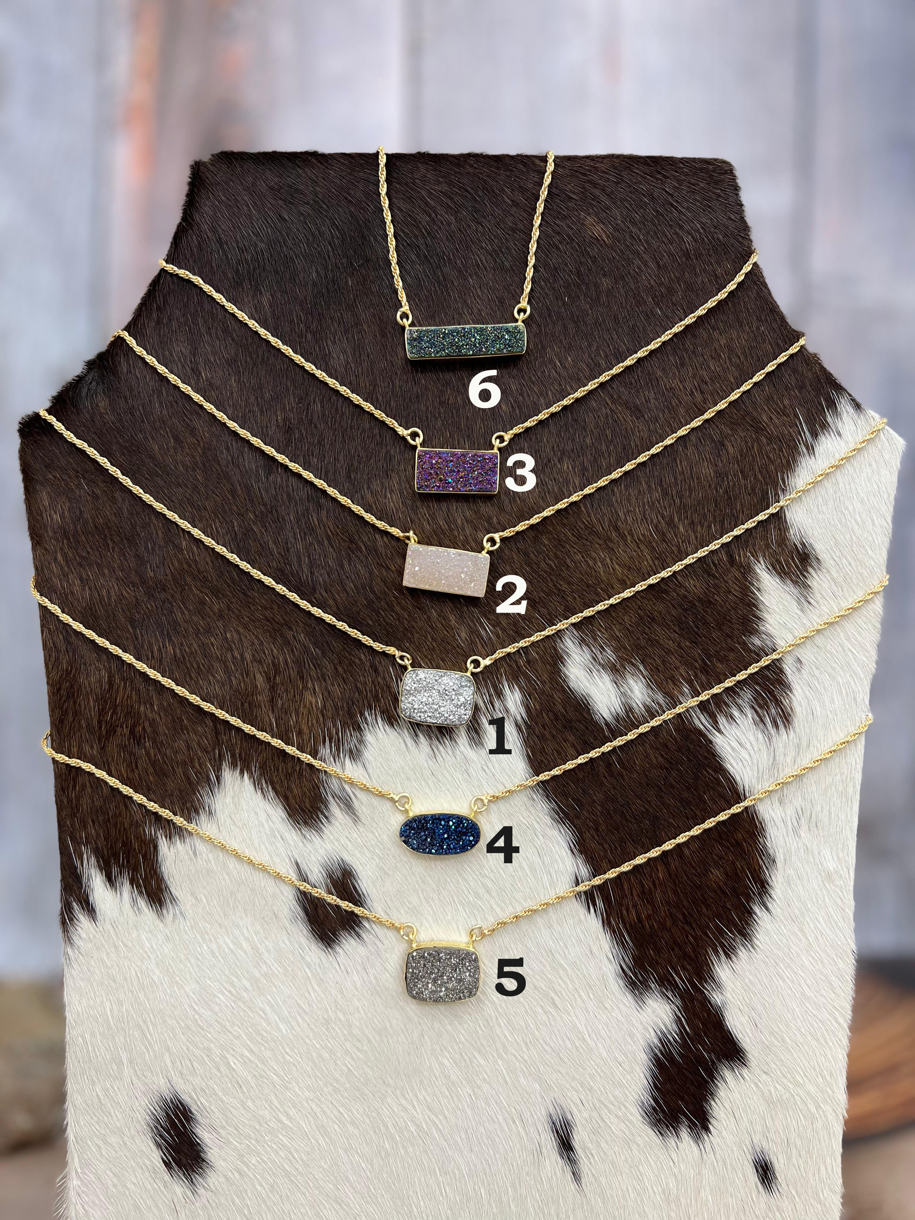 “The Boho Collection” Handmade Druzy Rope Braided Necklace 6 Colors