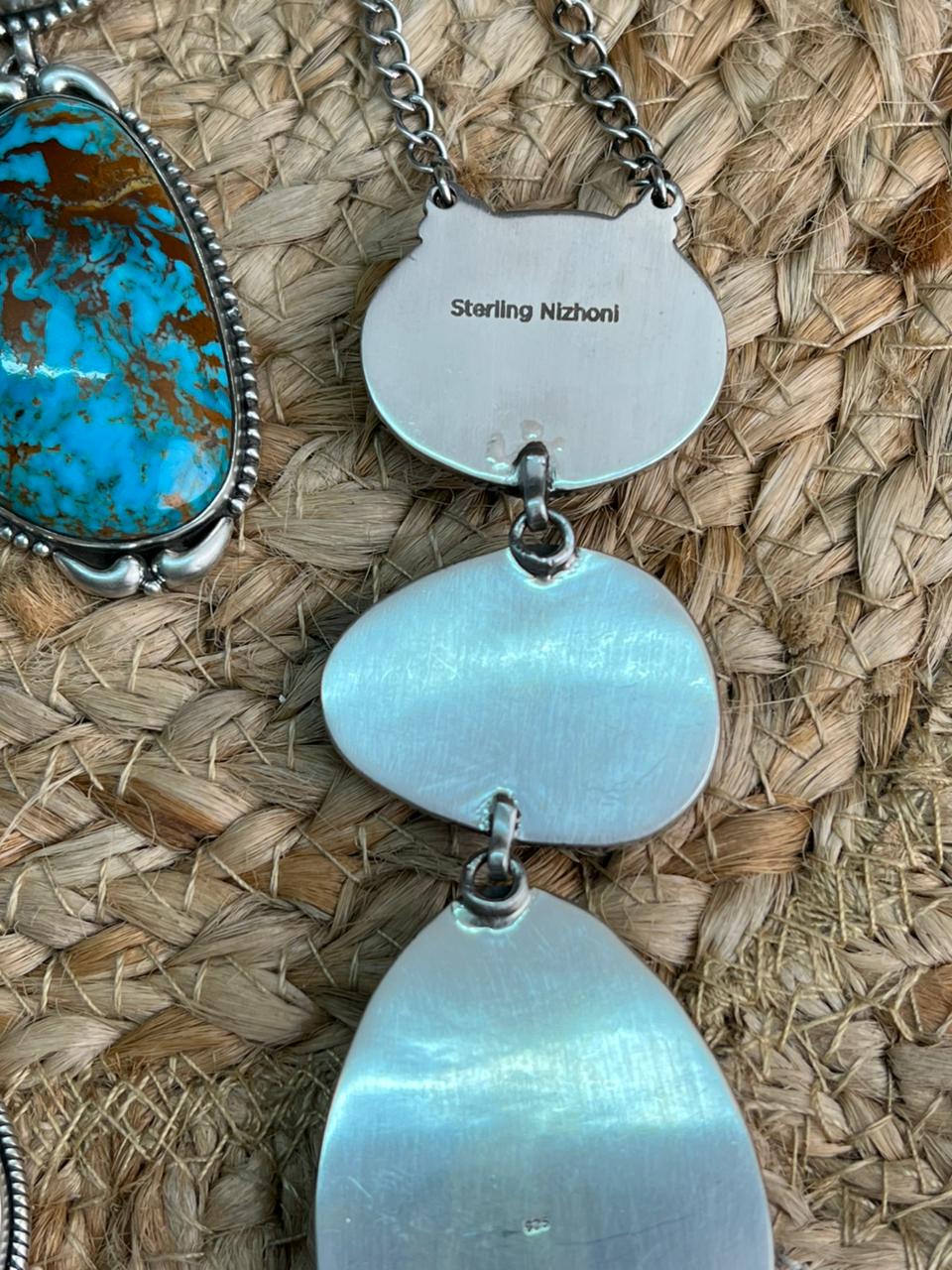 Handmade Sterling Silver Royston Turquoise Necklace "Signed Nizhoni"