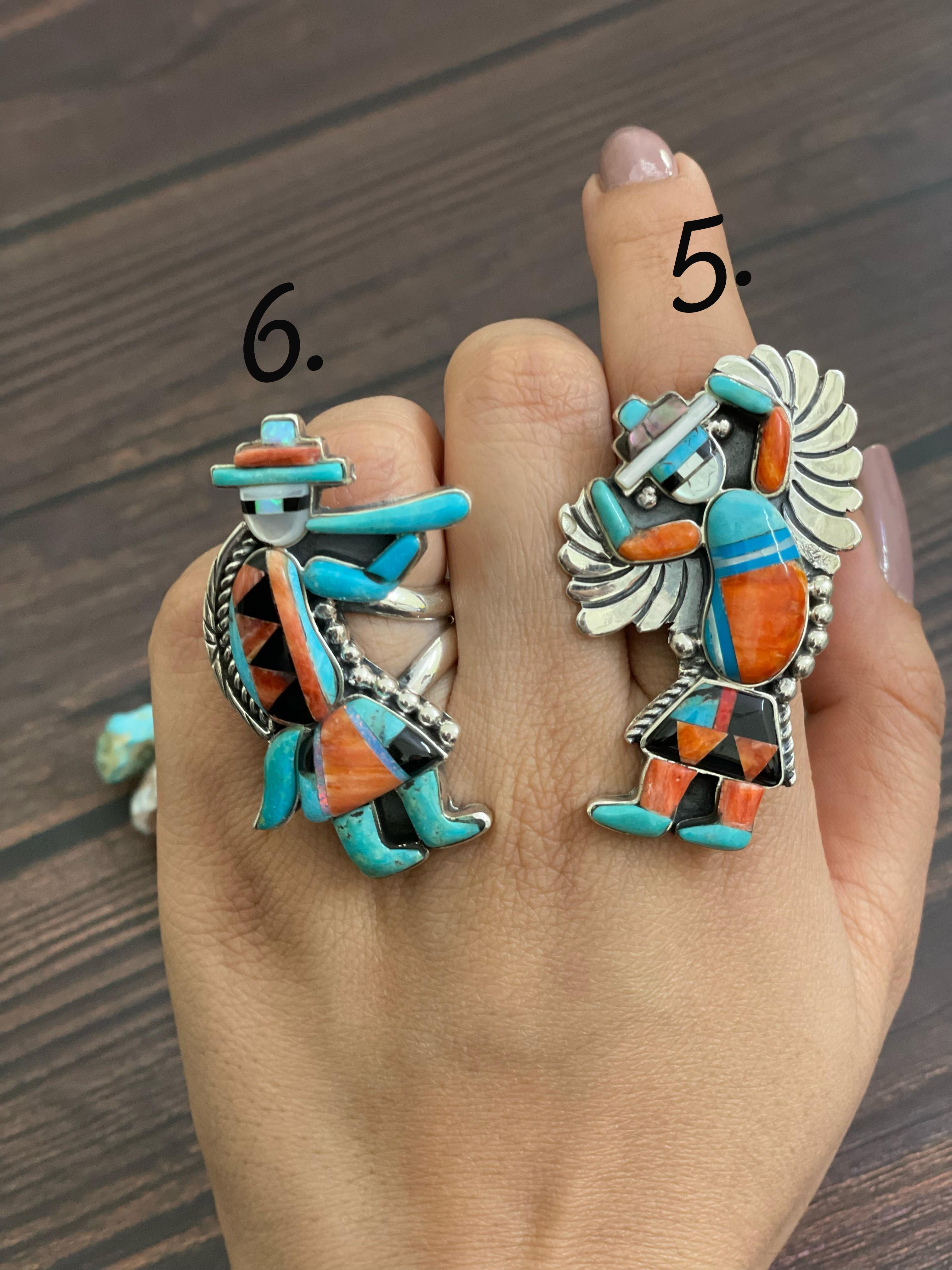 Handmade Sterling Silver Kachina Turquoise Ring with Signed Nizhoni (1)