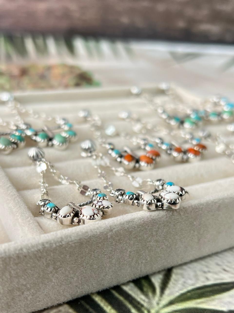 Handmade Sterling Silver Multi Stone Post Dangle Earrings "Signed Nizhoni"