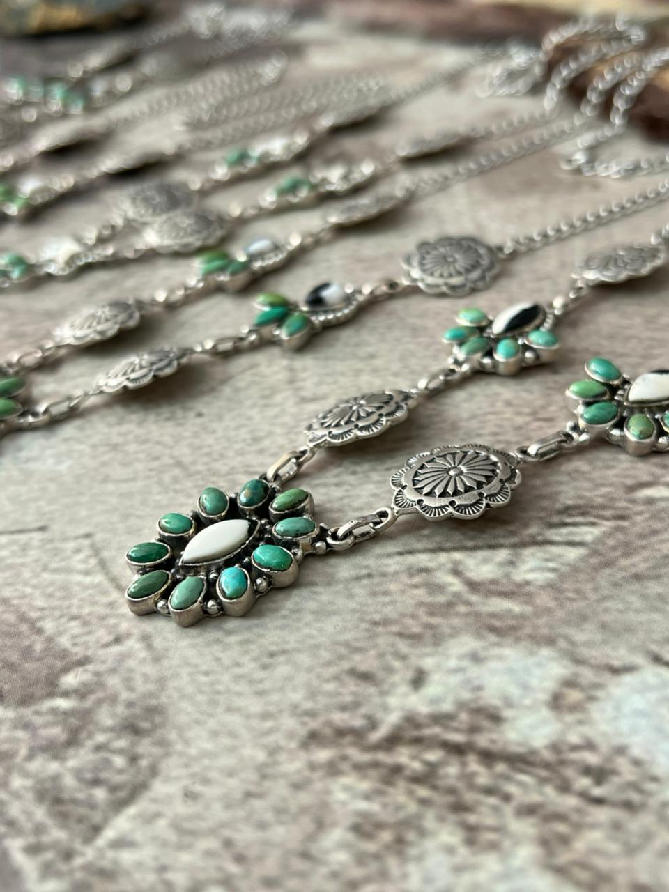 Handmade Sterling Silver Kingman Turquoise with White Buffalo Necklace "Signed Nizhoni"