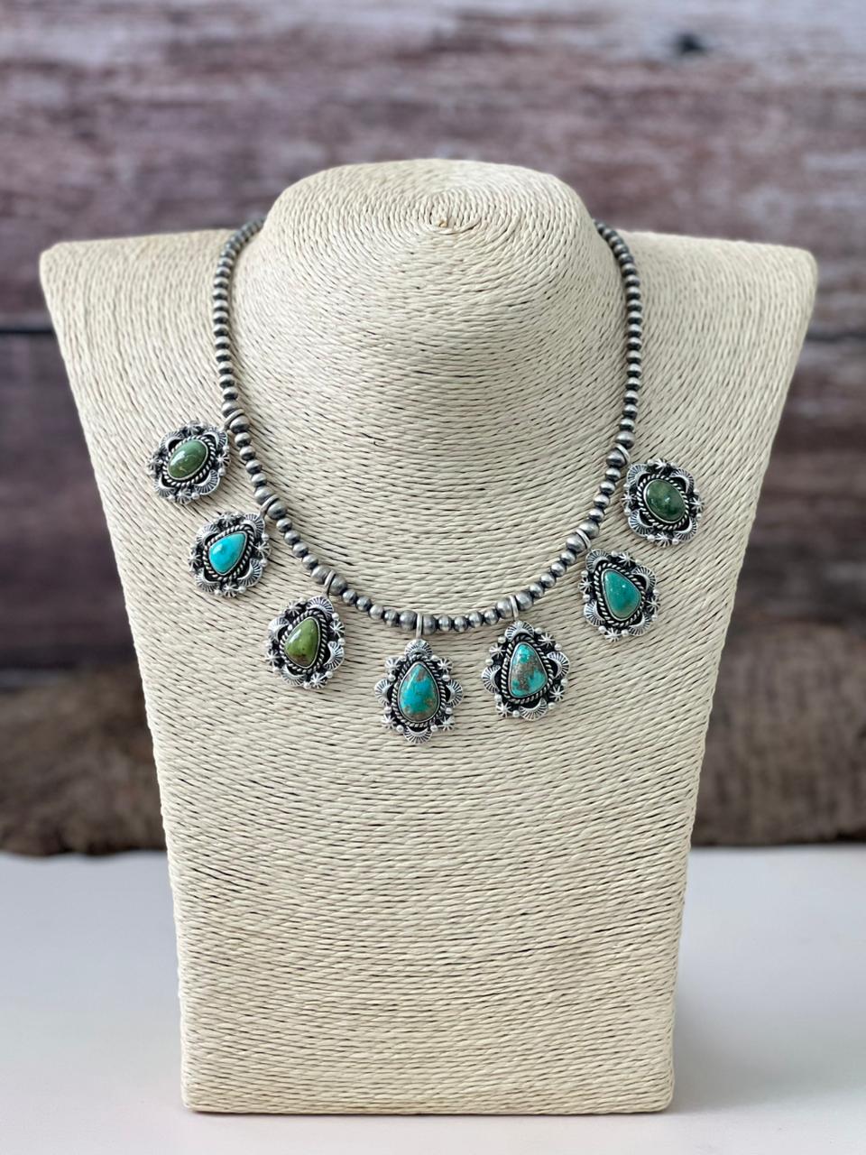 Handmade Sterling Silver Beaded Multi Stone Necklace "Signed Nizhoni"