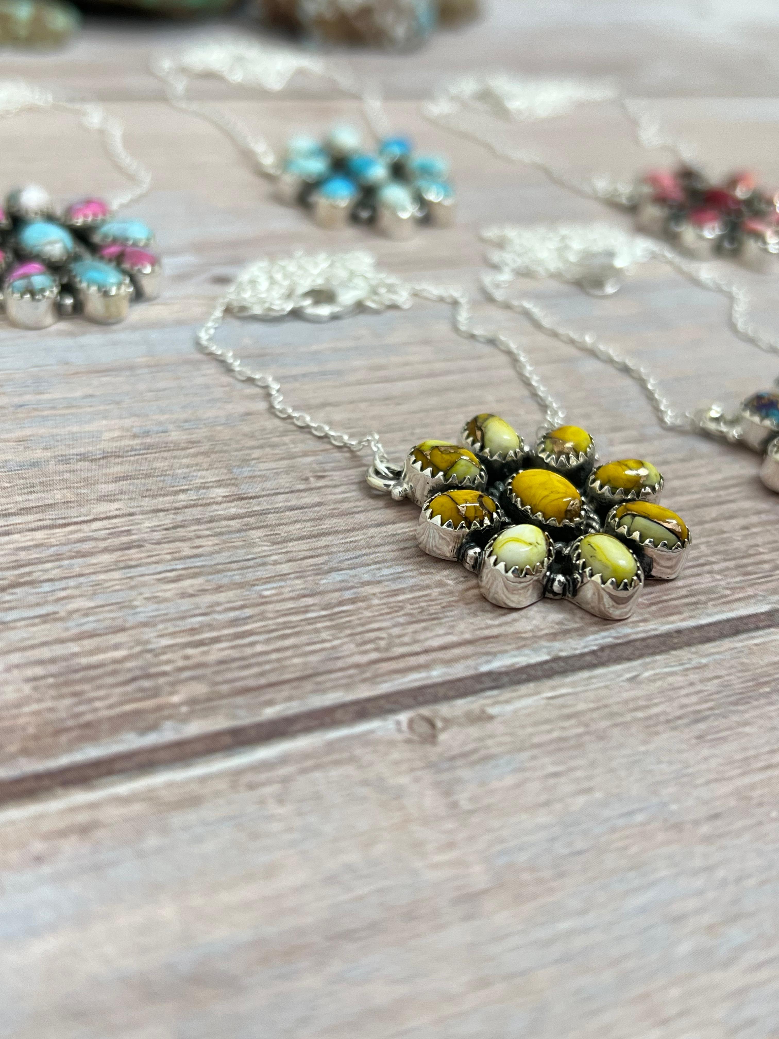 Handmade Sterling Silver Multi Stone Necklace, Signed Nizhoni