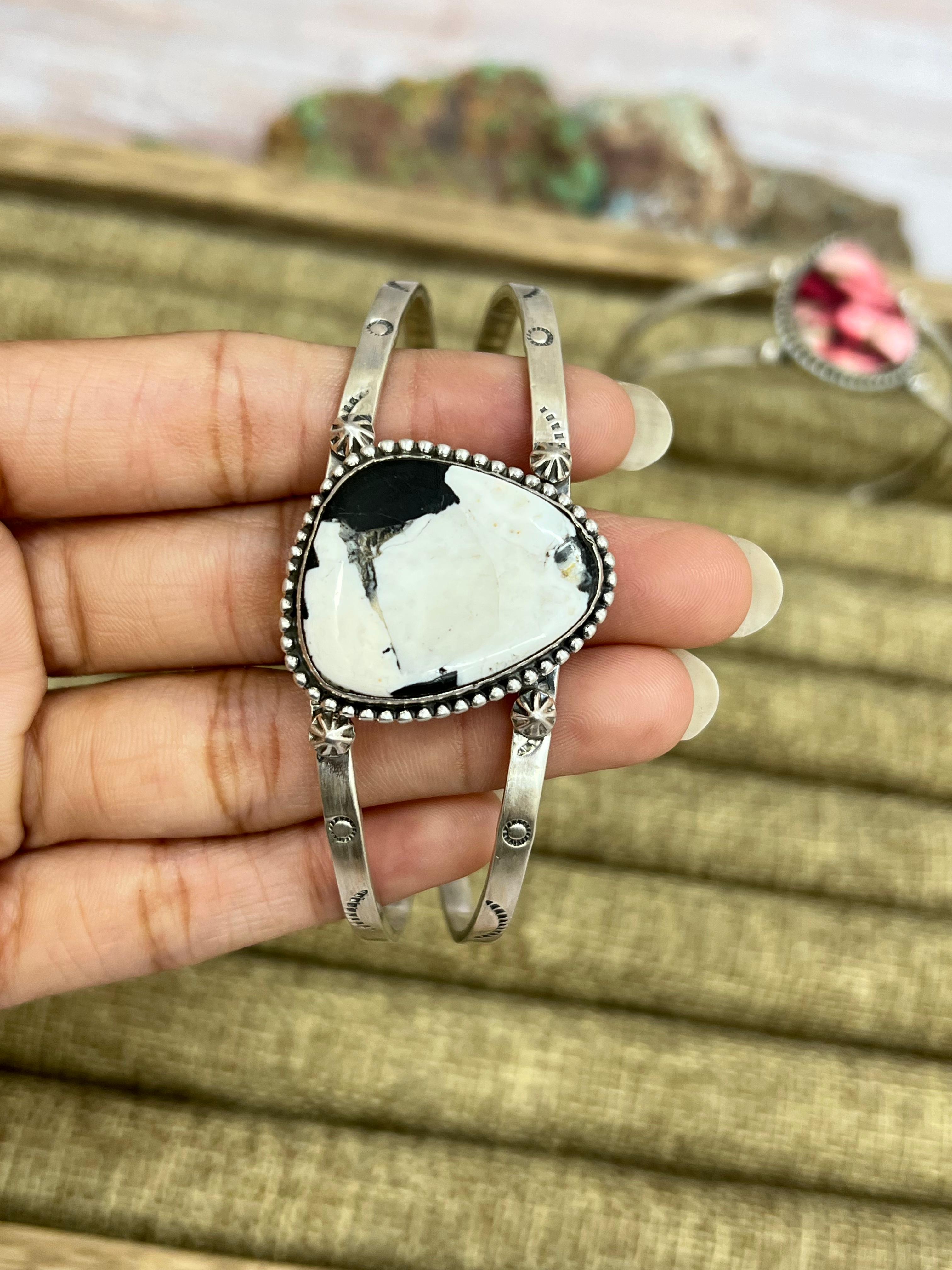 Handmade Sterling Silver Multi Stone Cuff Bracelet with Signed Nizhoni