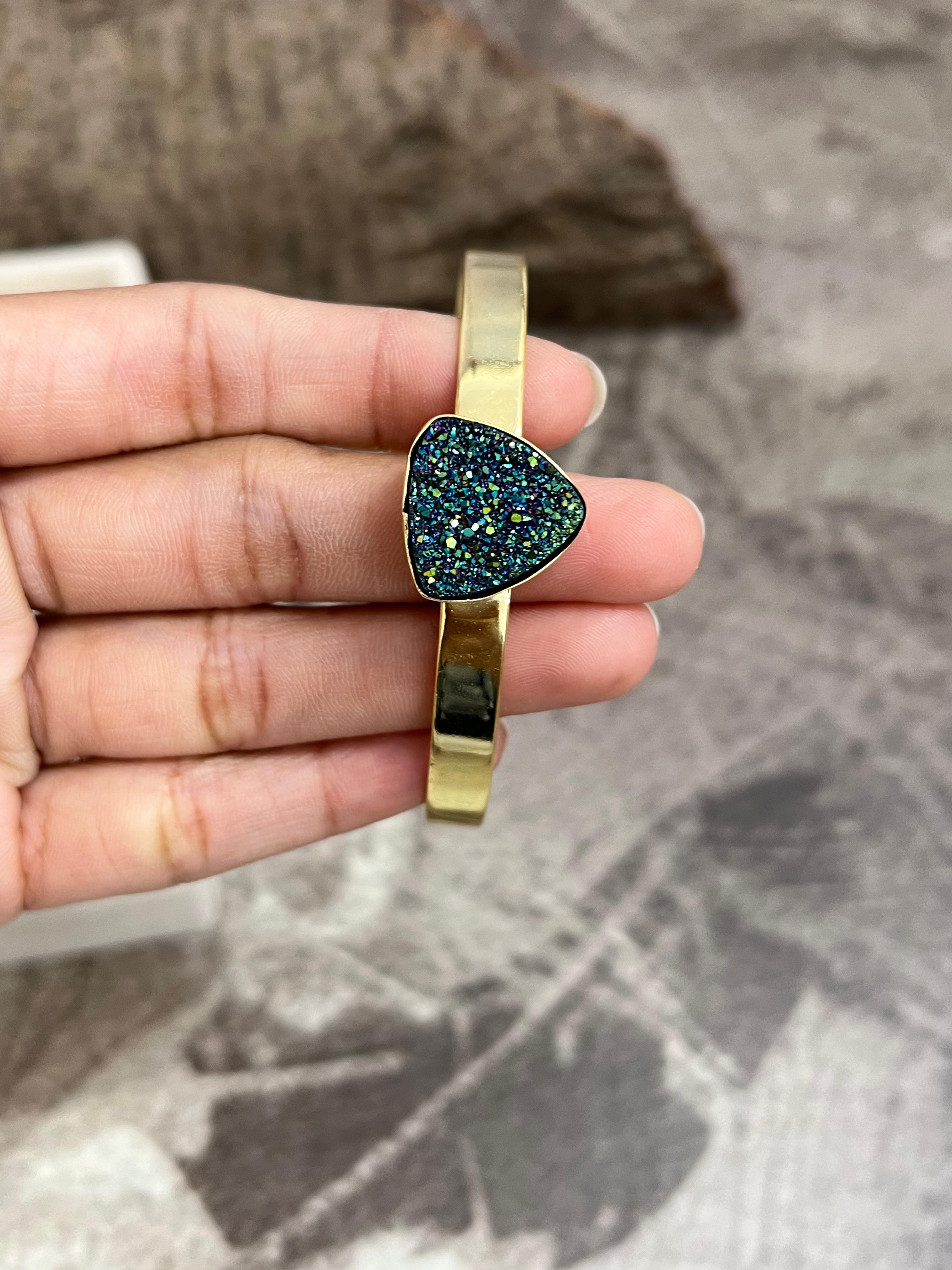 “The Boho Collection” Handmade Natural Gold Plated Druzy Thin Cuff Bracelet