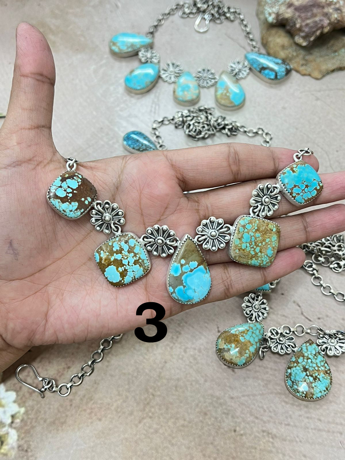 Handmade Sterling Silver Number 8 Turquoise Necklace with Signed Nizhoni