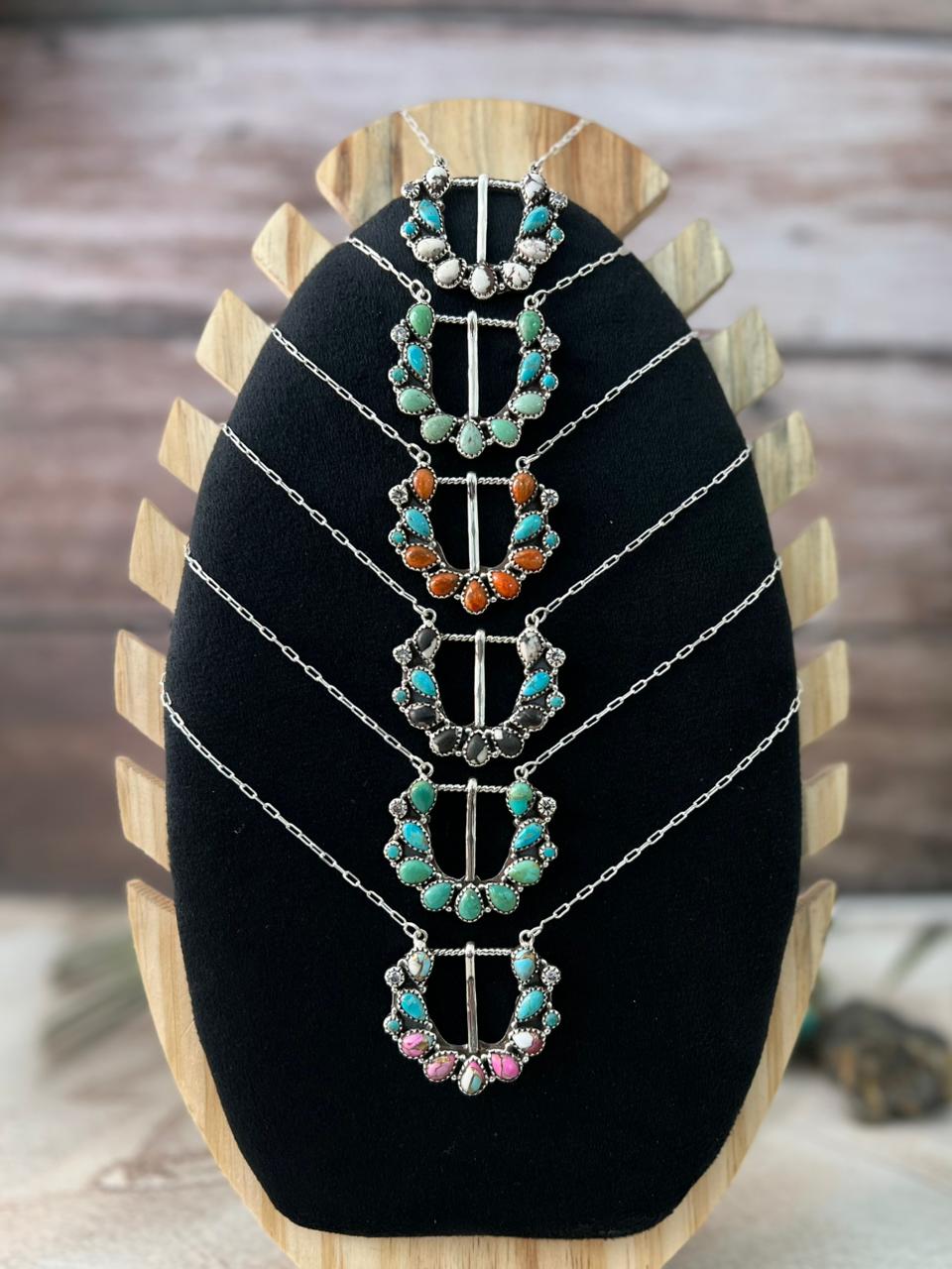 Handmade Sterling Silver Multi Stone Buckle Necklace "Signed Nizhoni"