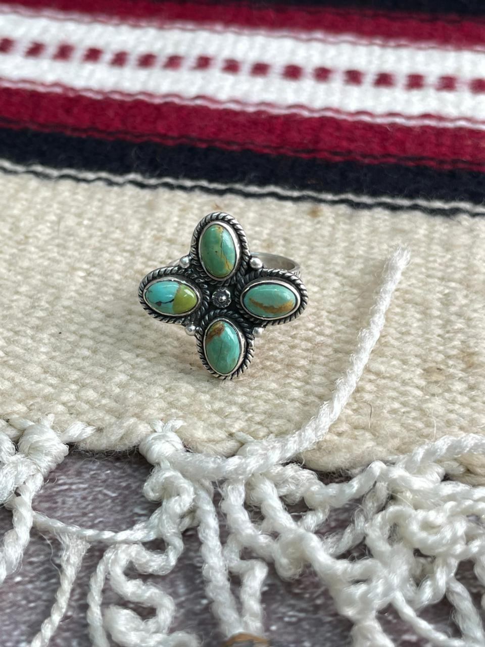 Handmade Sterling Silver Kingman Turquoise Adjustable Ring "Signed Nizhoni"
