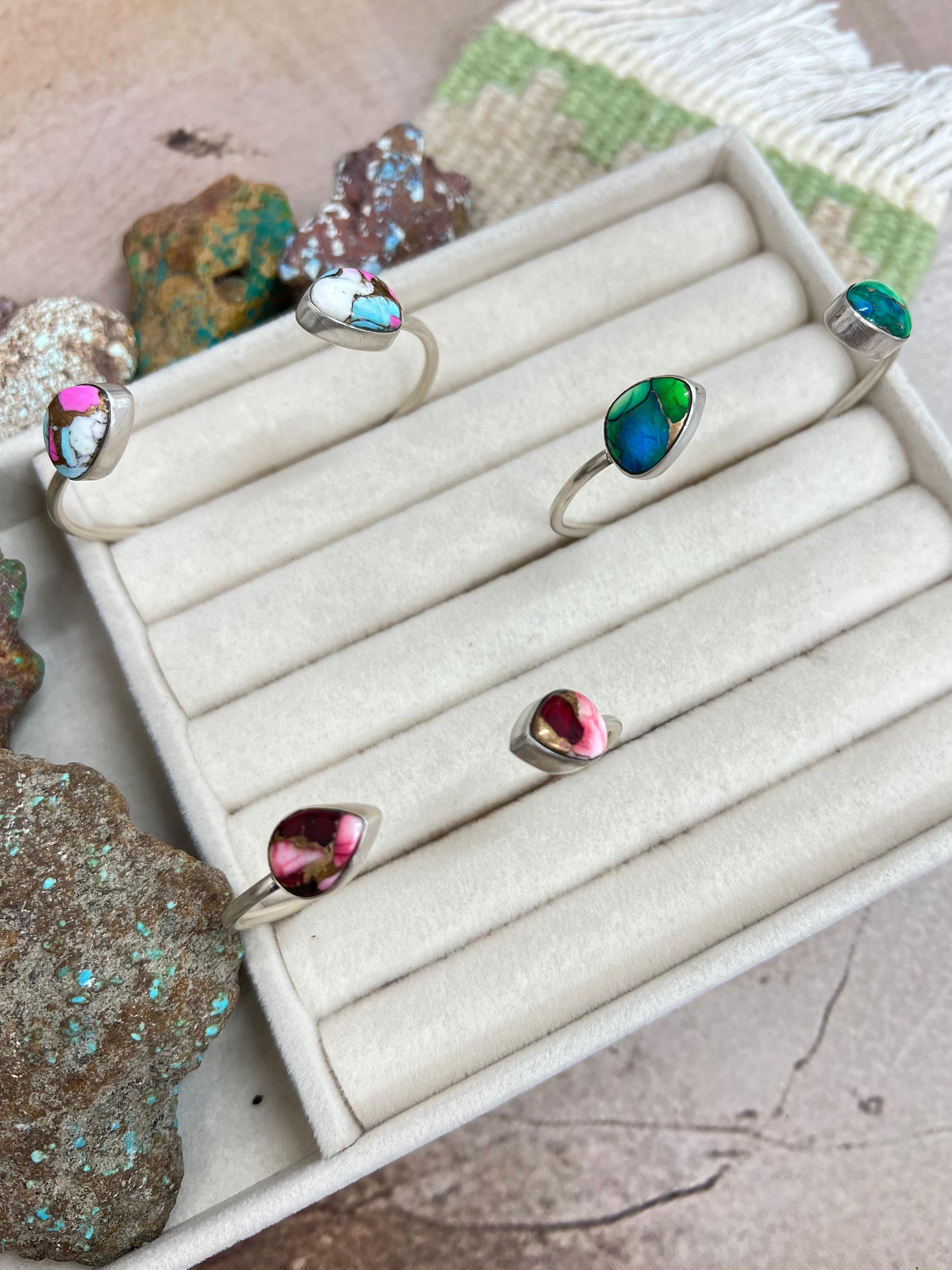 Handmade Sterling Silver Peacock Dahlia, Cotton Candy Turquoise, Dahlia Rose Cuff Bracelet with Signed Nizhoni