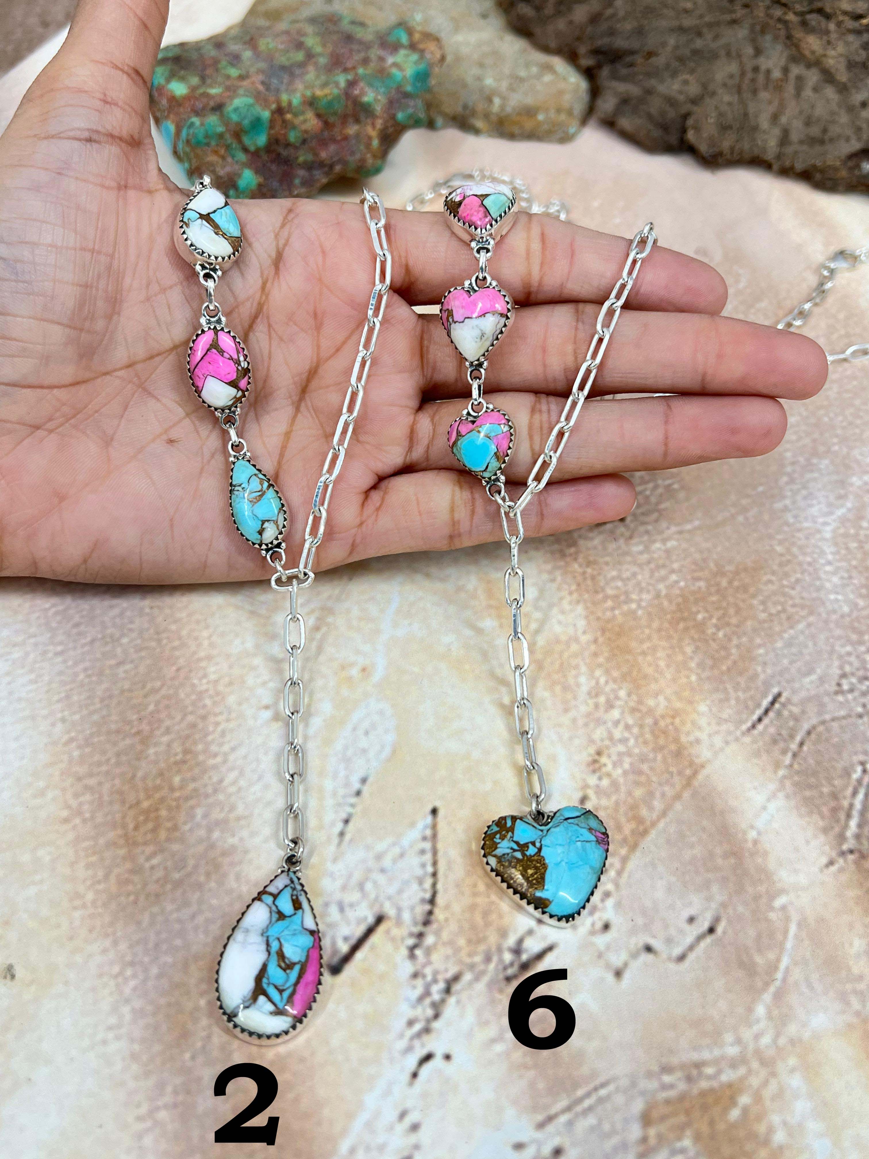 Handmade Sterling Silver Cotton Candy Turquoise Necklace with Signed Nizhoni