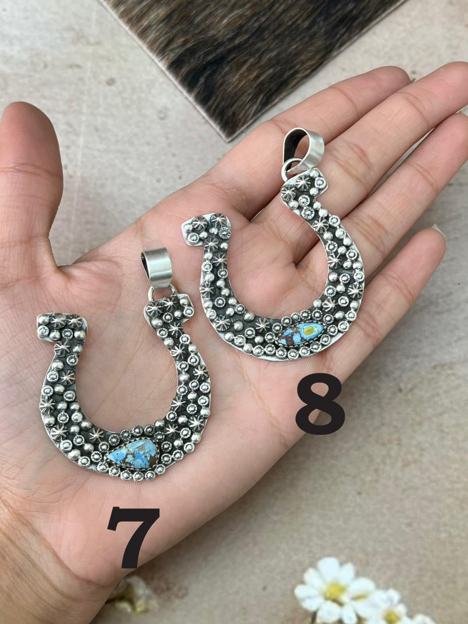 Handmade Sterling Silver Multi Stone Horse Shoe Pendant "Signed Nizhoni" (9)