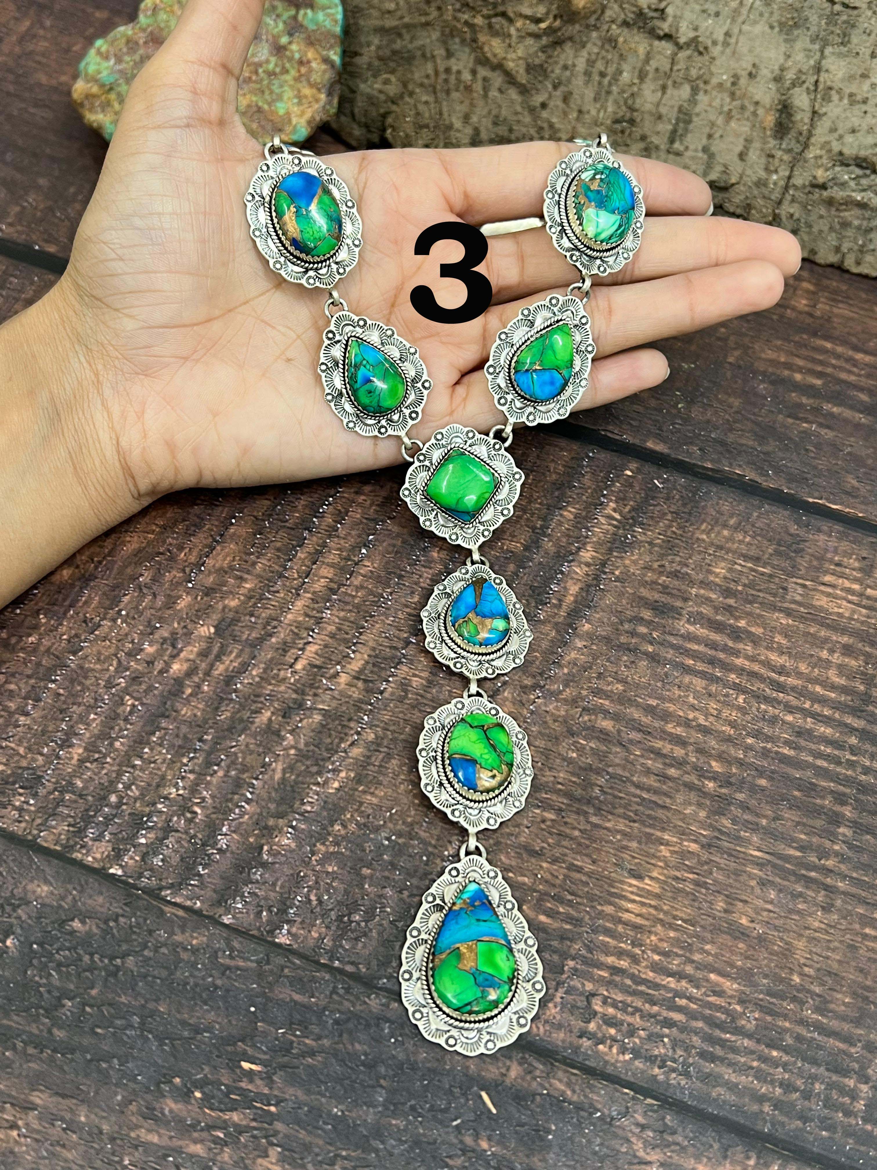 Handmade Sterling Silver Peacock Dahlia Necklace with Signed Nizhoni