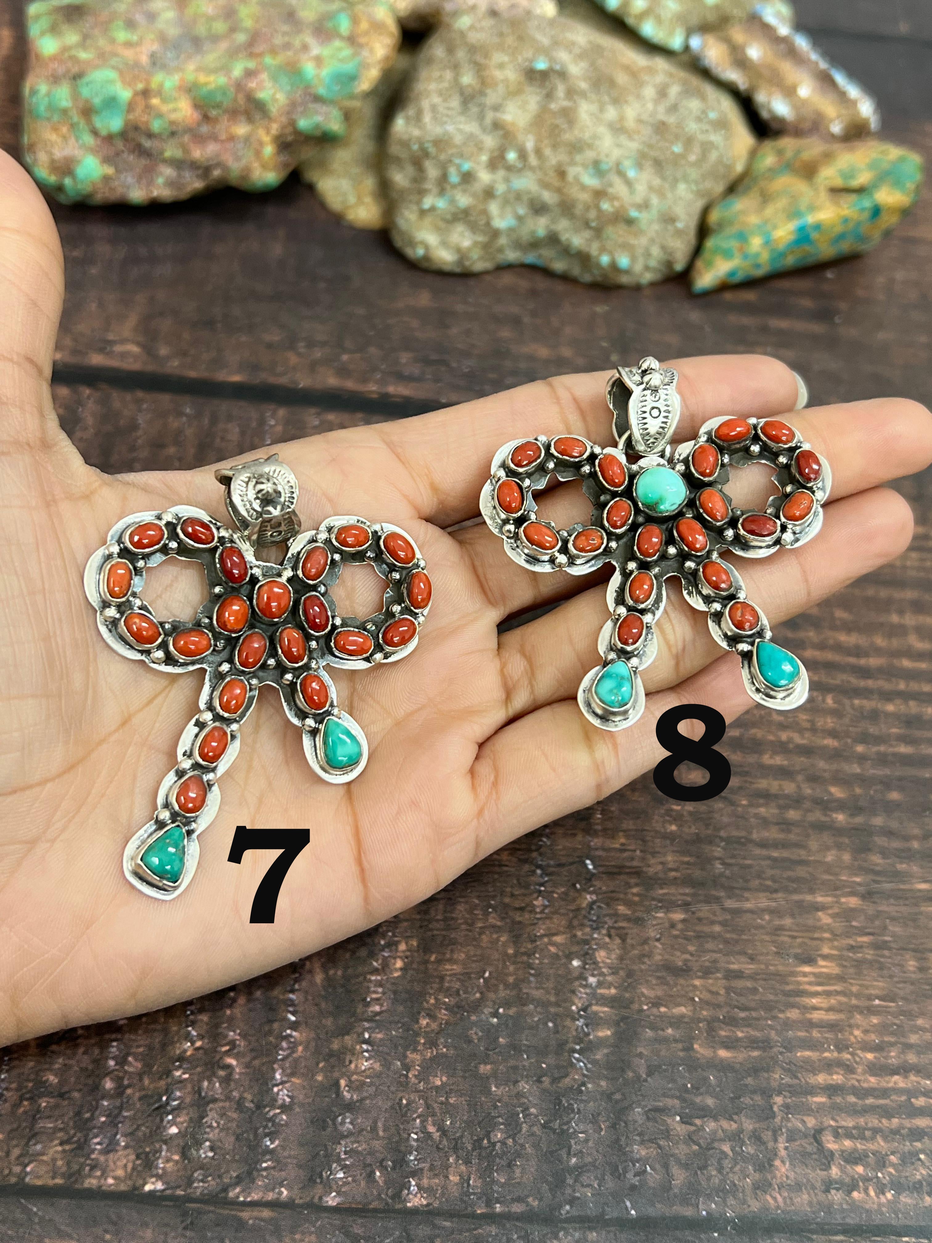 Handmade Sterling Silver Multi Stones Bow Pendant Signed Nizhoni