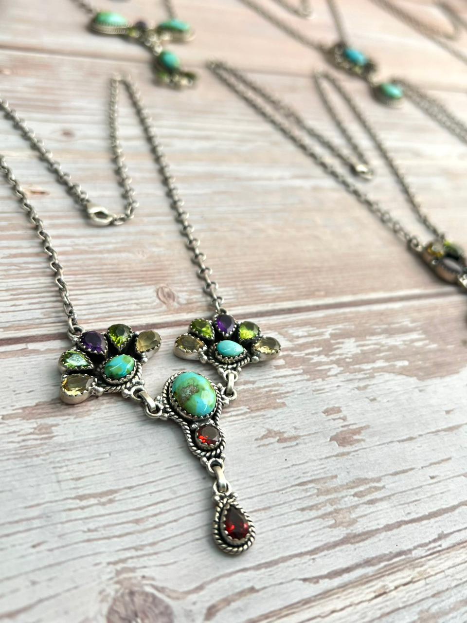 Handmade Sterling Silver Sonoran with Cut Stone Necklace "Signed Nizhoni"