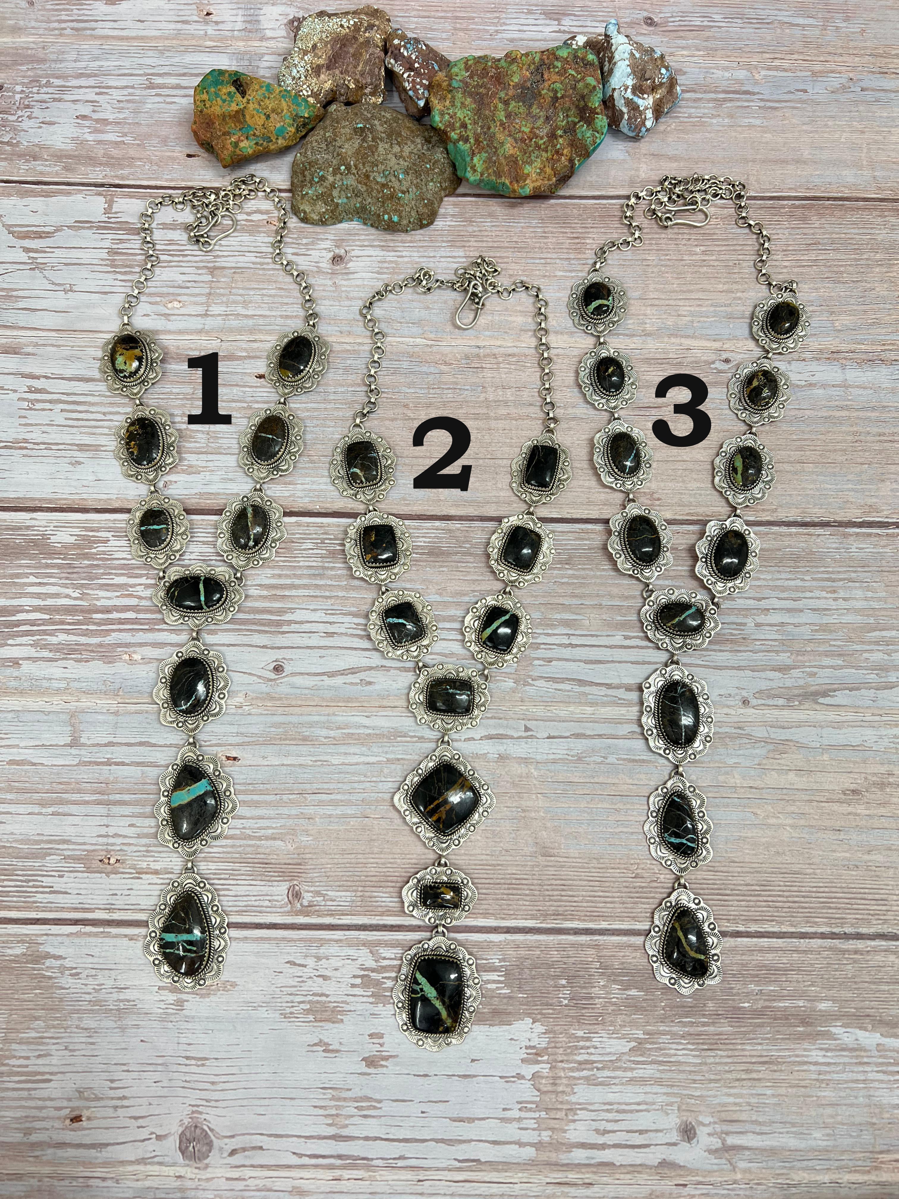 Handmade Sterling Silver Blackjack Turquoise Necklace Signed Nizhoni