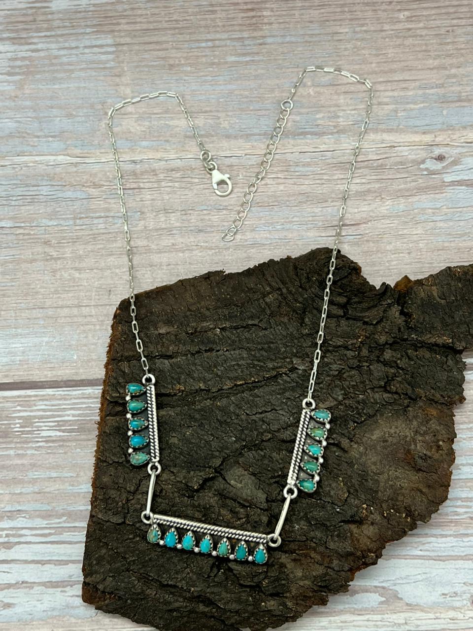 Handmade Sterling Silver Kingman Turquoise Necklace "Signed Nizhoni"